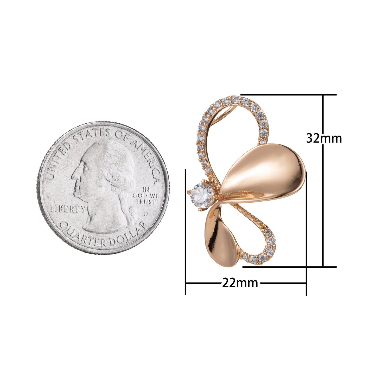 1pc 18k Gold Micro Pave CZ Butterfly Pendant Charm, Butterfly Pendant Charm, Butterfly Pendant, For DIY Jewelry, 1468