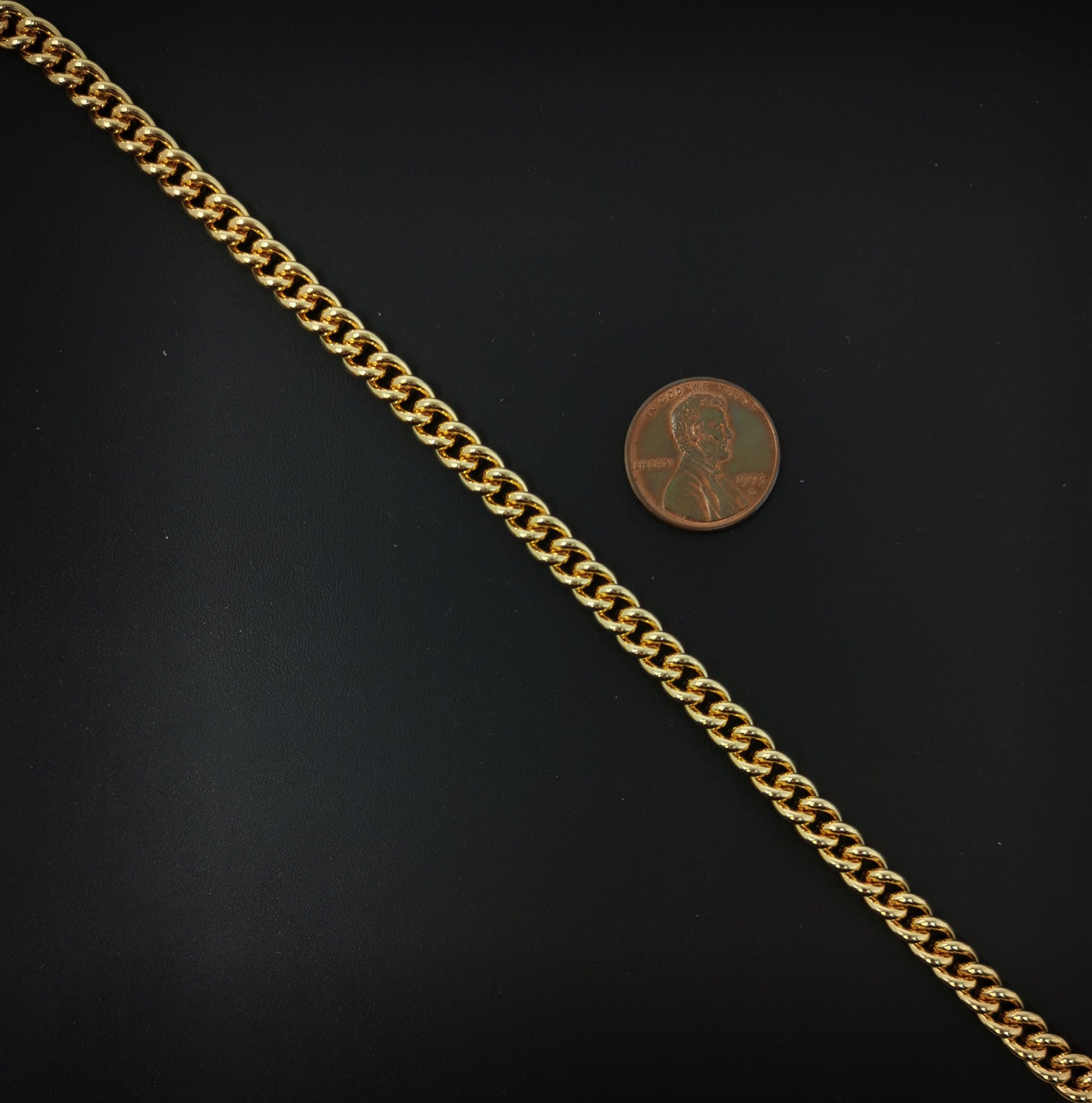 Gold 5mm Cuban Curb Chain by Yard, Cuban Curb Chain by Foot, Wholesale bulk Roll Chain for Jewelry Making, Thickness 1.5mm, 257