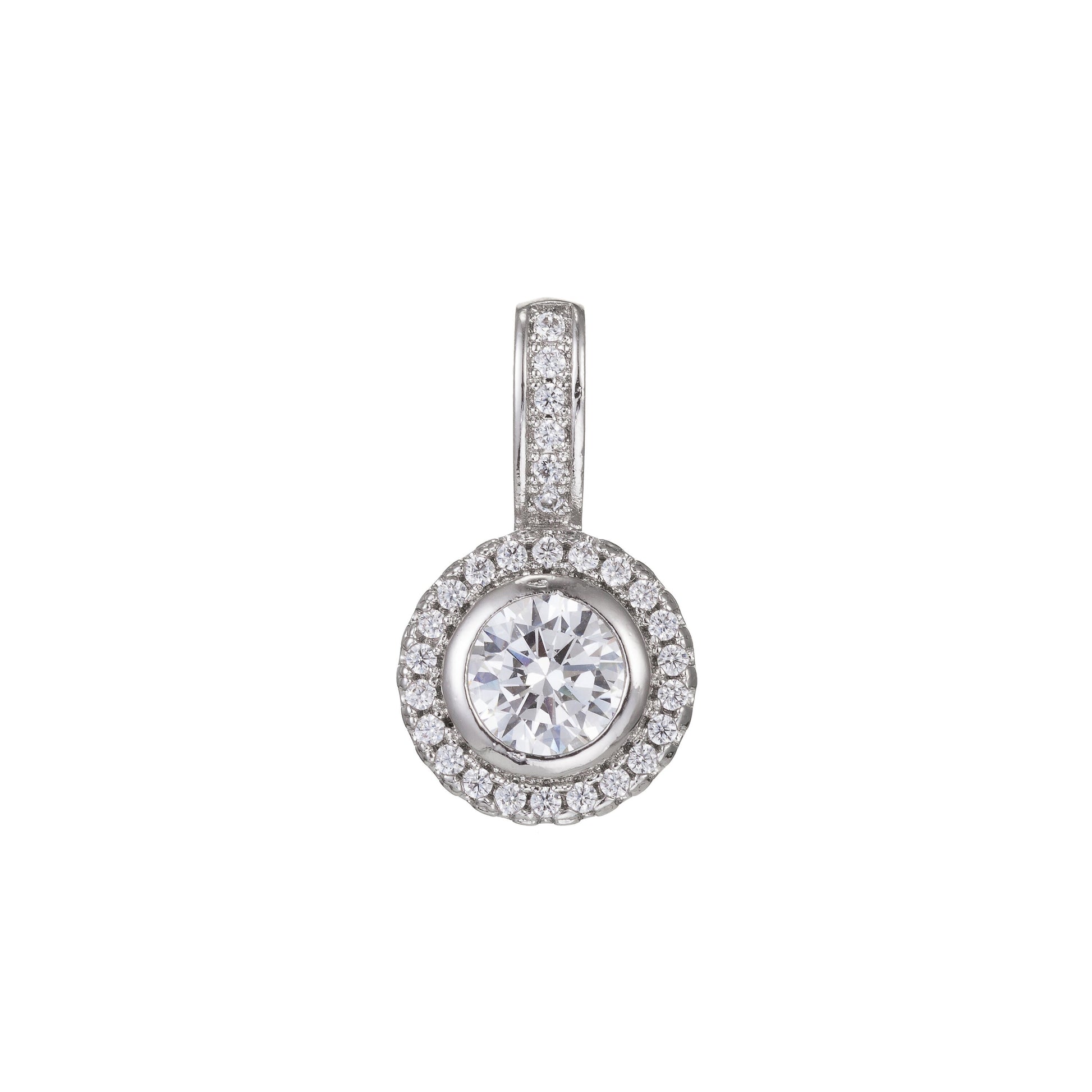 1pc White Gold Micro Pave CZ Circle Pendant Charm, Micro Pave CZ Pendant Charm, White Geometric Pendant, For DIY Jewelry