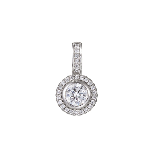 1pc White Gold Micro Pave CZ Circle Pendant Charm, Micro Pave CZ Pendant Charm, White Geometric Pendant, For DIY Jewelry