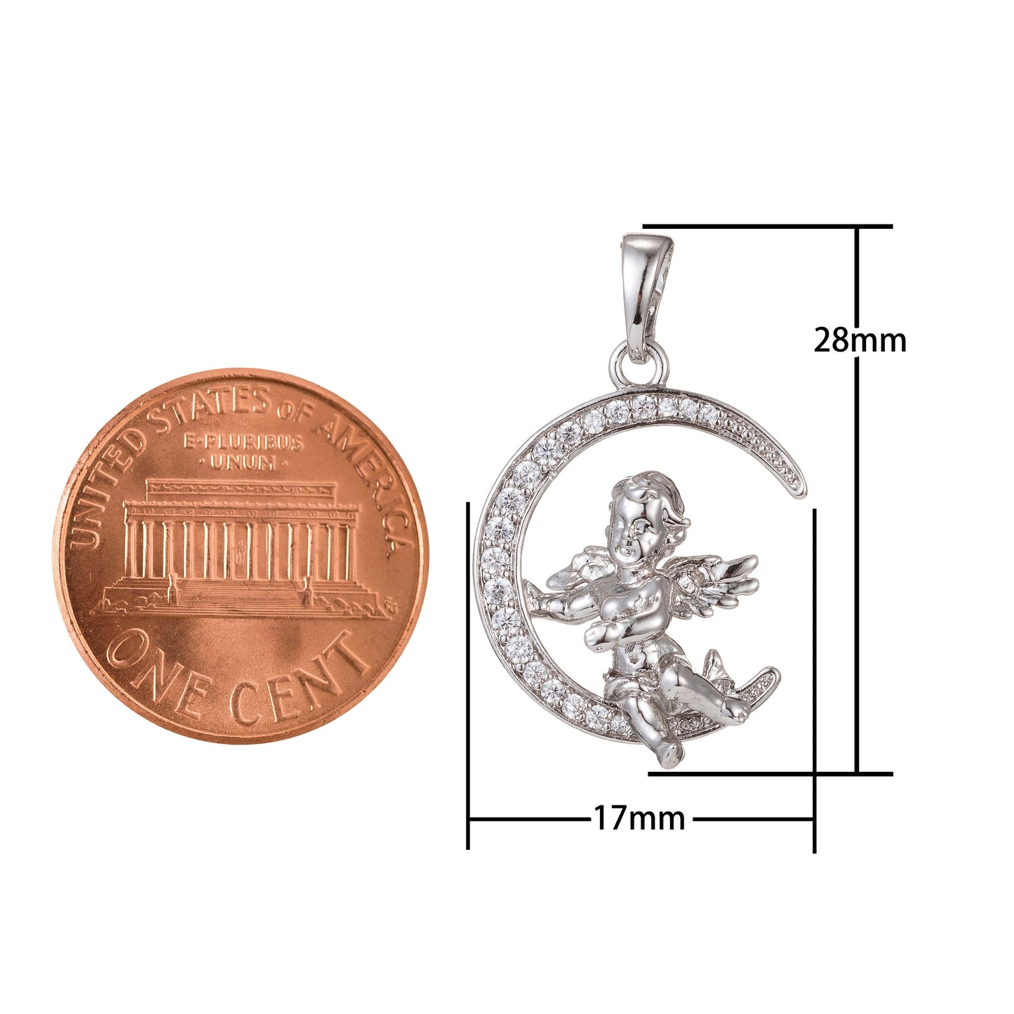 1pc White Gold Micro Pave CZ Angel Pendant Charm, Micro Pave CZ Pendant Charm, White Pendant, For DIY Jewelry