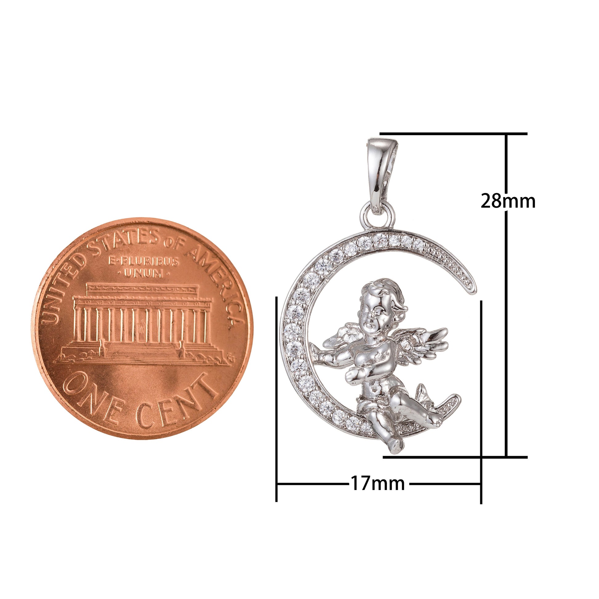 1pc White Gold Micro Pave CZ Angel Pendant Charm, Micro Pave CZ Pendant Charm, White Pendant, For DIY Jewelry