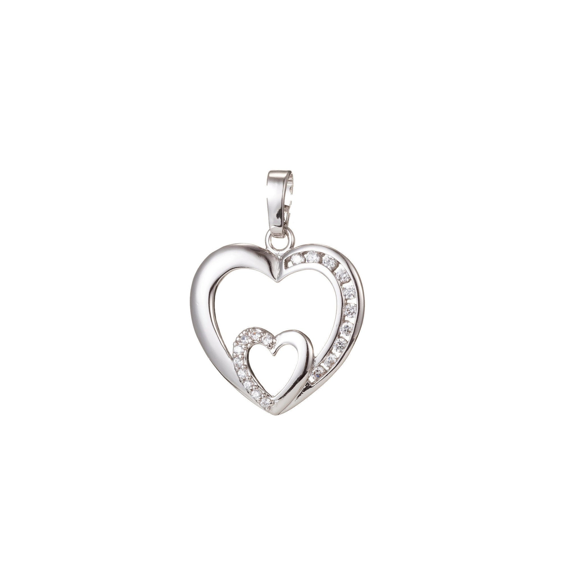 1pc White Gold Micro Pave CZ Heart Pendant Charm, Link Heart Micro Pave CZ Pendant Charm, White Pendant, For DIY Jewelry