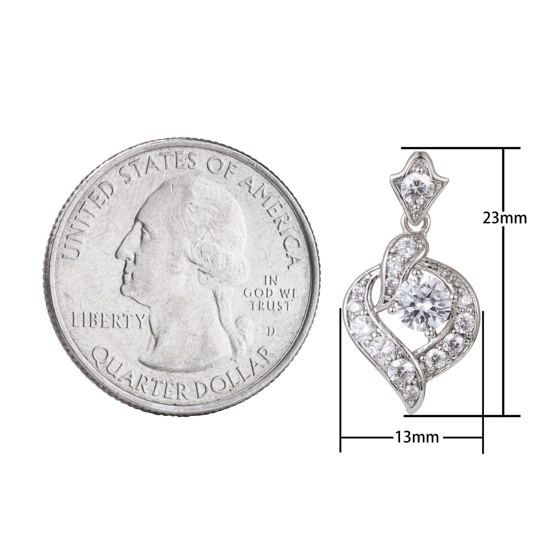 1pc White Gold Micro Pave CZ Heart Pendant Charm, Geometric Micro Pave CZ Pendant Charm, White Pendant, For DIY Jewelry