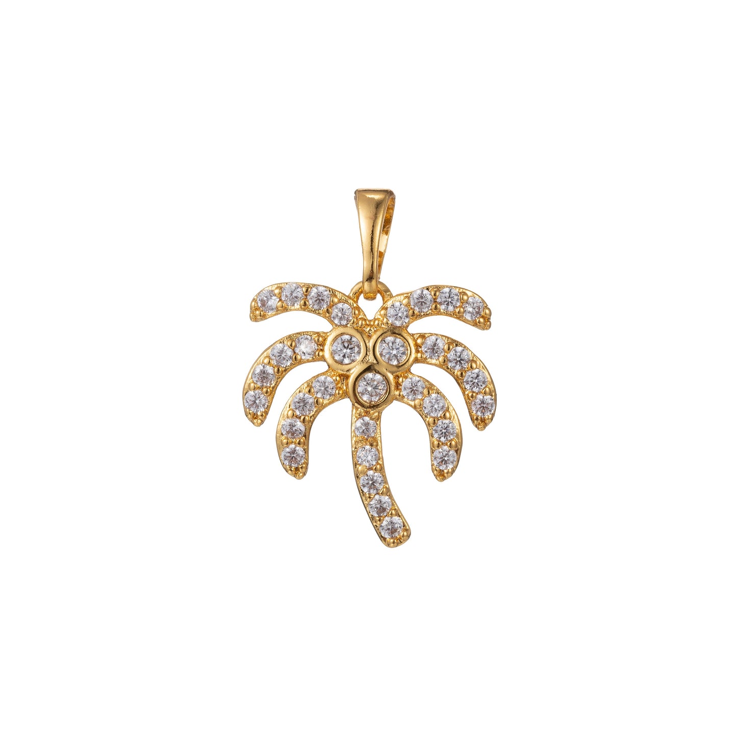 1pc Gold Micro Pave CZ Coconut Tree Pendant Charm, Micro Pave CZ Pendant Charm, White Pendant, For DIY Jewelry