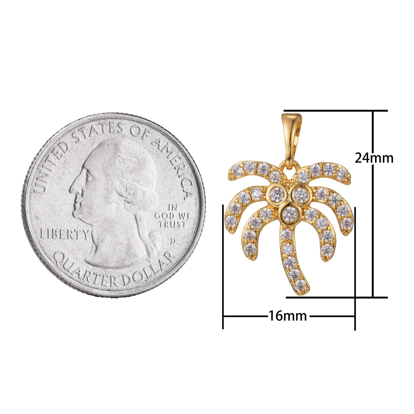 1pc Gold Micro Pave CZ Coconut Tree Pendant Charm, Micro Pave CZ Pendant Charm, White Pendant, For DIY Jewelry