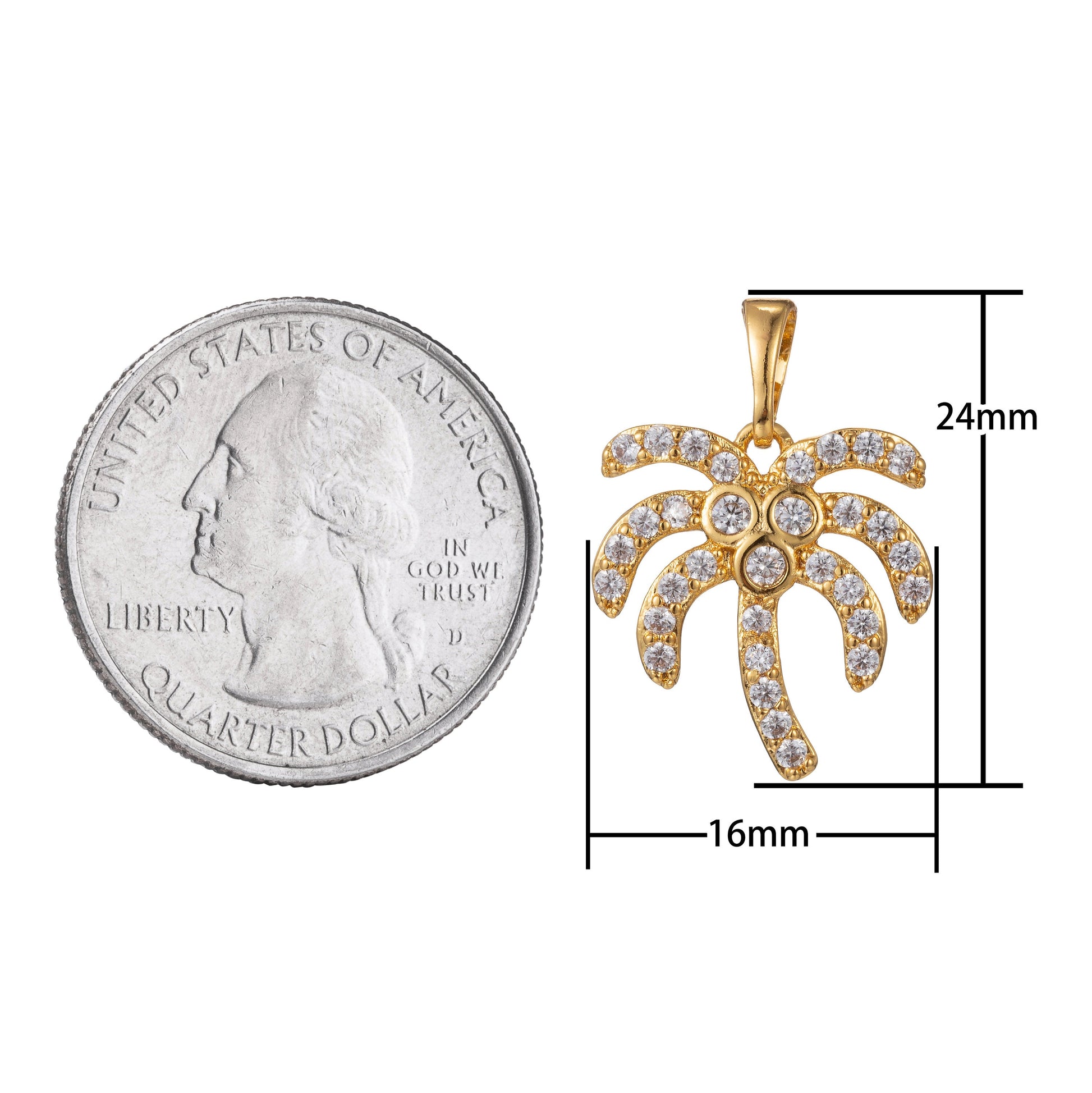 1pc Gold Micro Pave CZ Coconut Tree Pendant Charm, Micro Pave CZ Pendant Charm, White Pendant, For DIY Jewelry