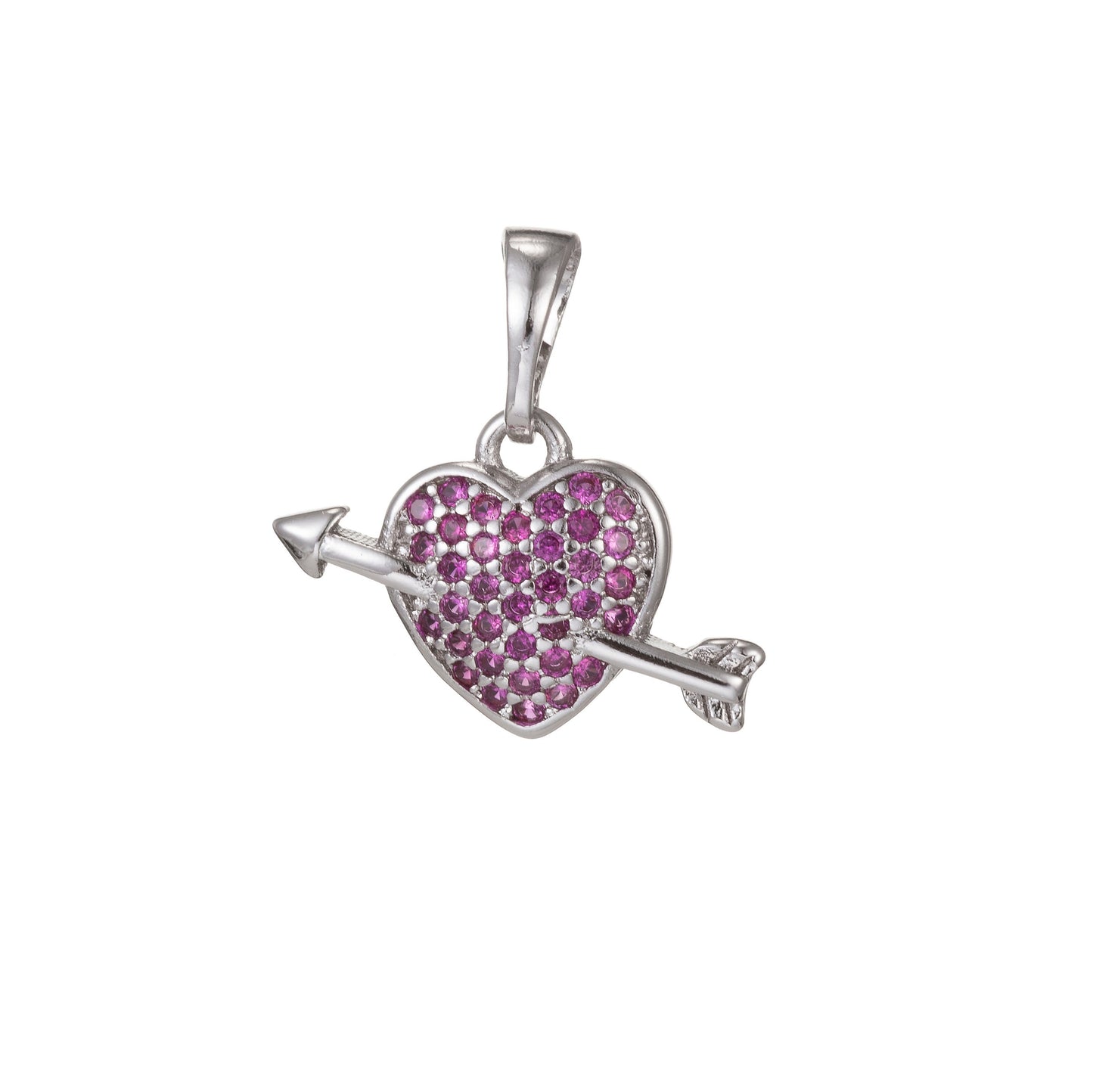 1pc 18k Gold Micro Pave CZ Arrowed Heart Pendant Charm, Heart with Cupid Arrow Pendant Charm, Pendant, For DIY Jewelry