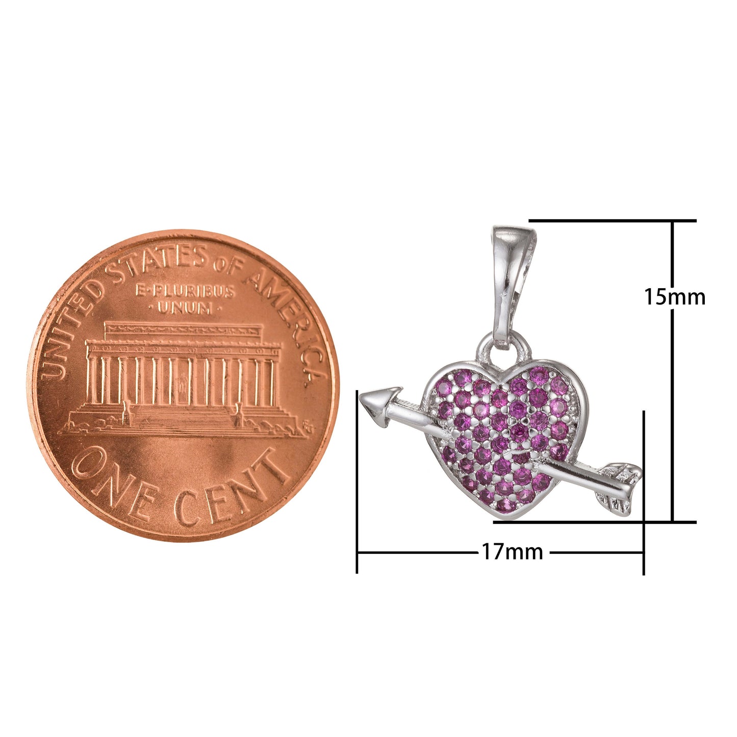 1pc 18k Gold Micro Pave CZ Arrowed Heart Pendant Charm, Heart with Cupid Arrow Pendant Charm, Pendant, For DIY Jewelry