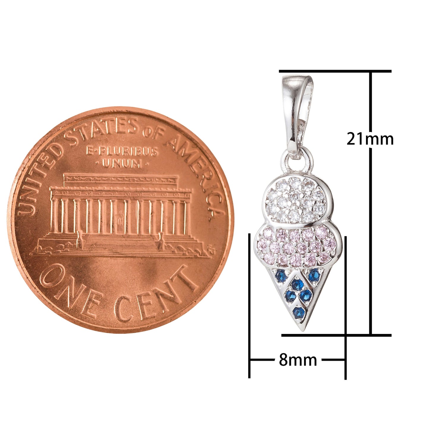 1pc 18k Gold Micro Pave CZ Ice Cream Pendant Charm, Ice Cream Pendant Charm, Desert Pendant, For DIY Jewelry Making