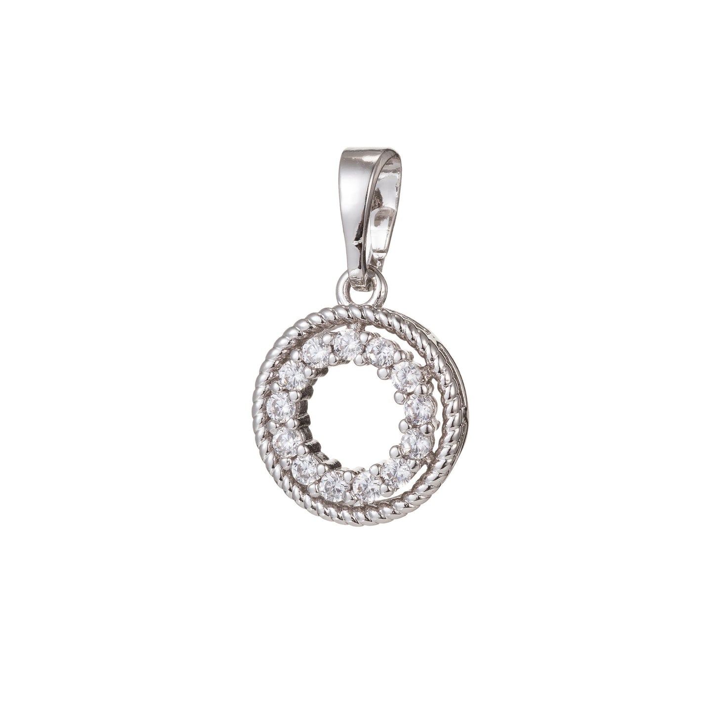 1pc White Gold Micro Pave CZ Circle Pendant Charm, Micro Pave CZ Pendant Charm, White Geometric Pendant, For DIY Jewelry