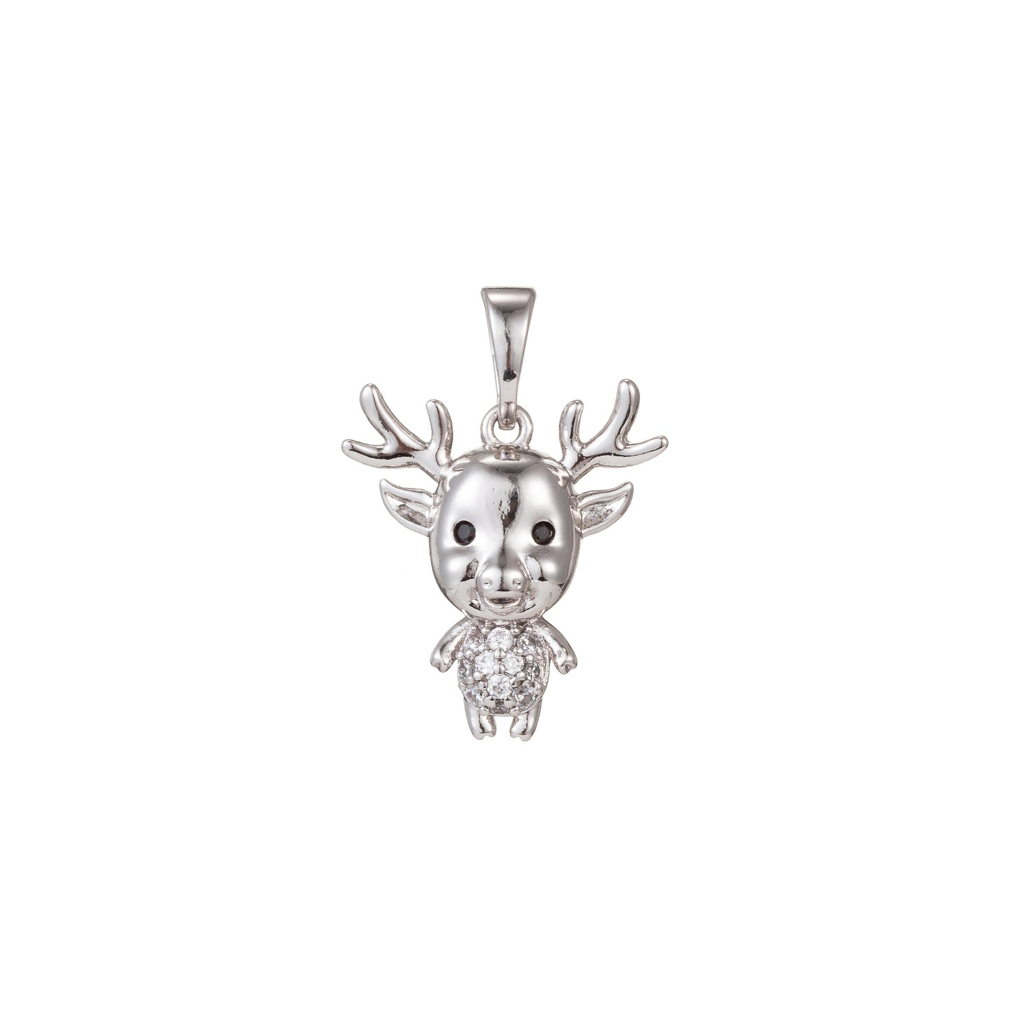 1pc White Gold Micro Pave CZ ReinDeer Pendant Charm, Deer Pendant Charm, White Gold Animal Pendant, For DIY Jewelry