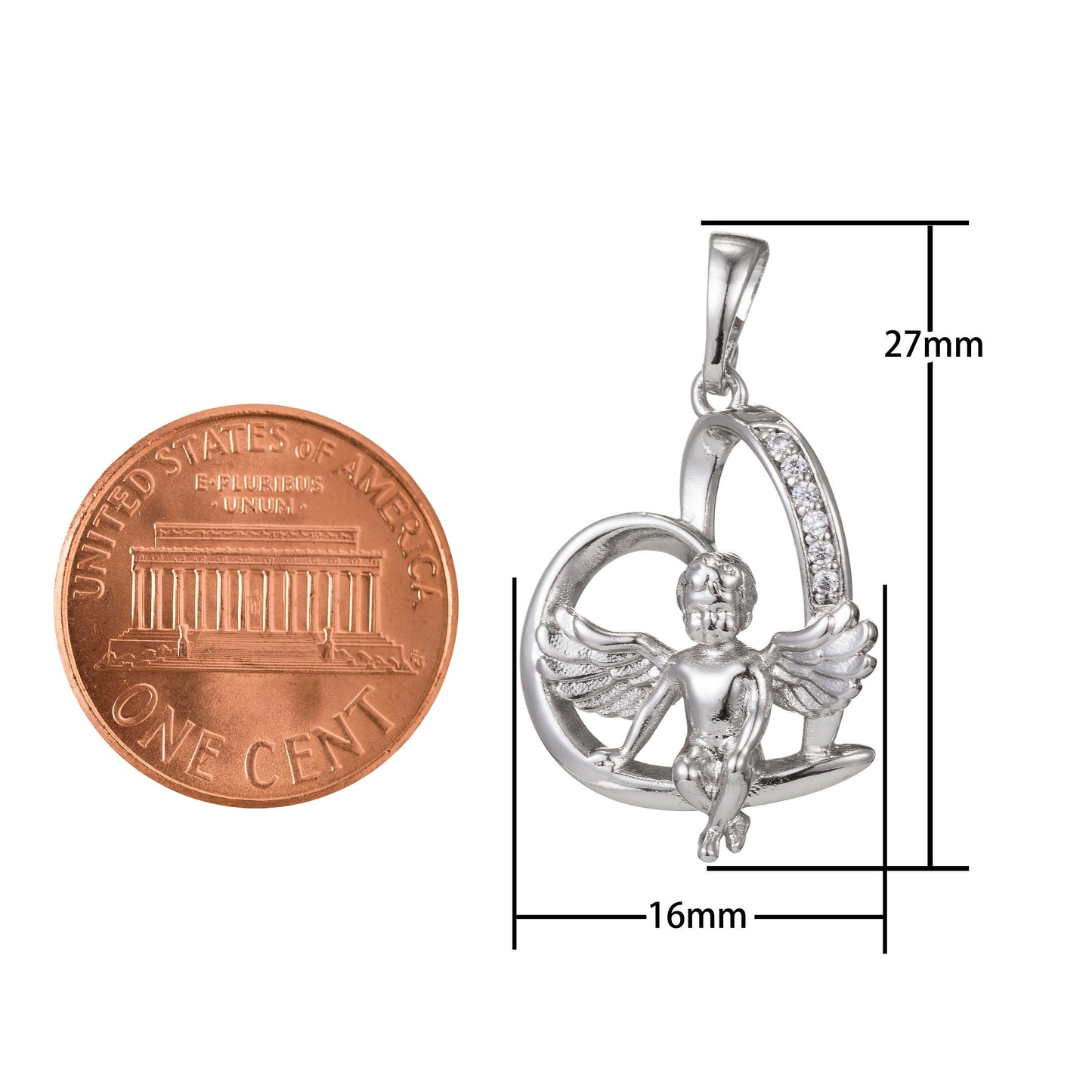 1pc White Gold Micro Pave CZ Boy Angel Pendant Charm, Micro Pave Pendant Charm, White Pendant, For DIY Jewelry Making