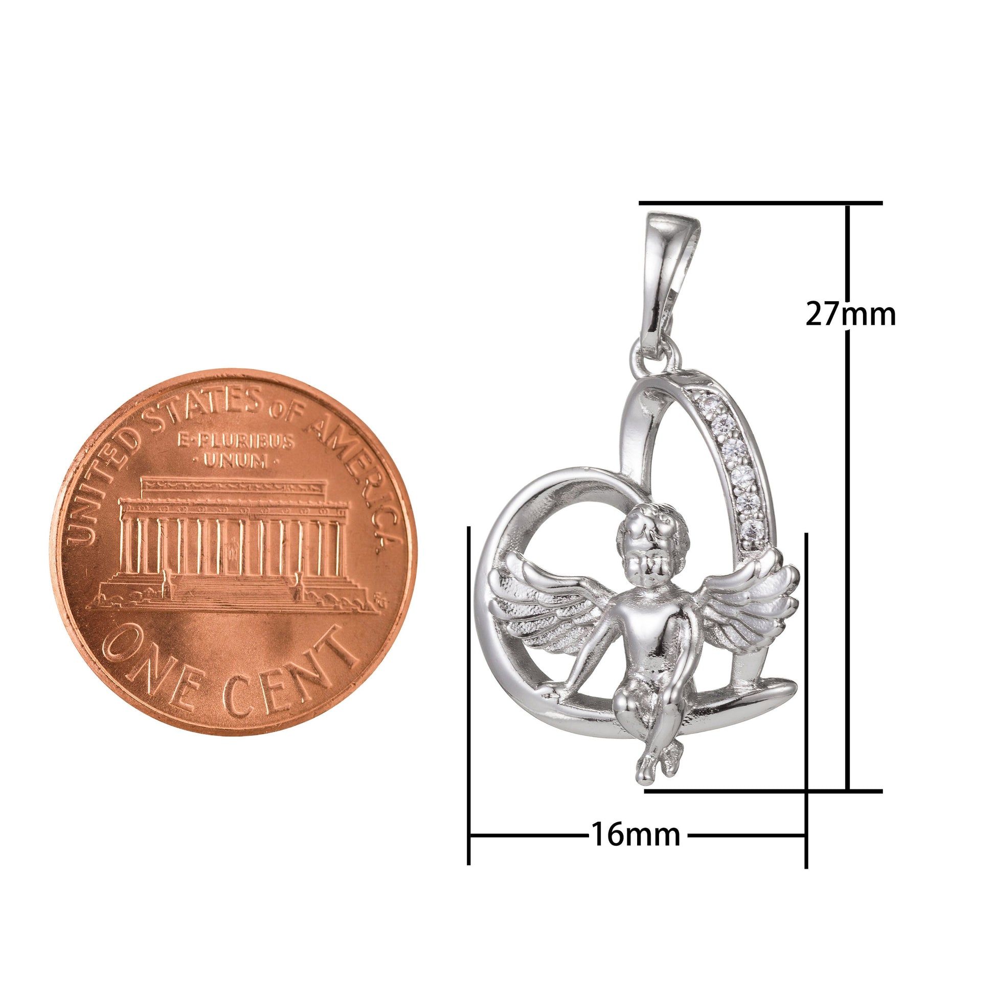1pc White Gold Micro Pave CZ Boy Angel Pendant Charm, Micro Pave Pendant Charm, White Pendant, For DIY Jewelry Making