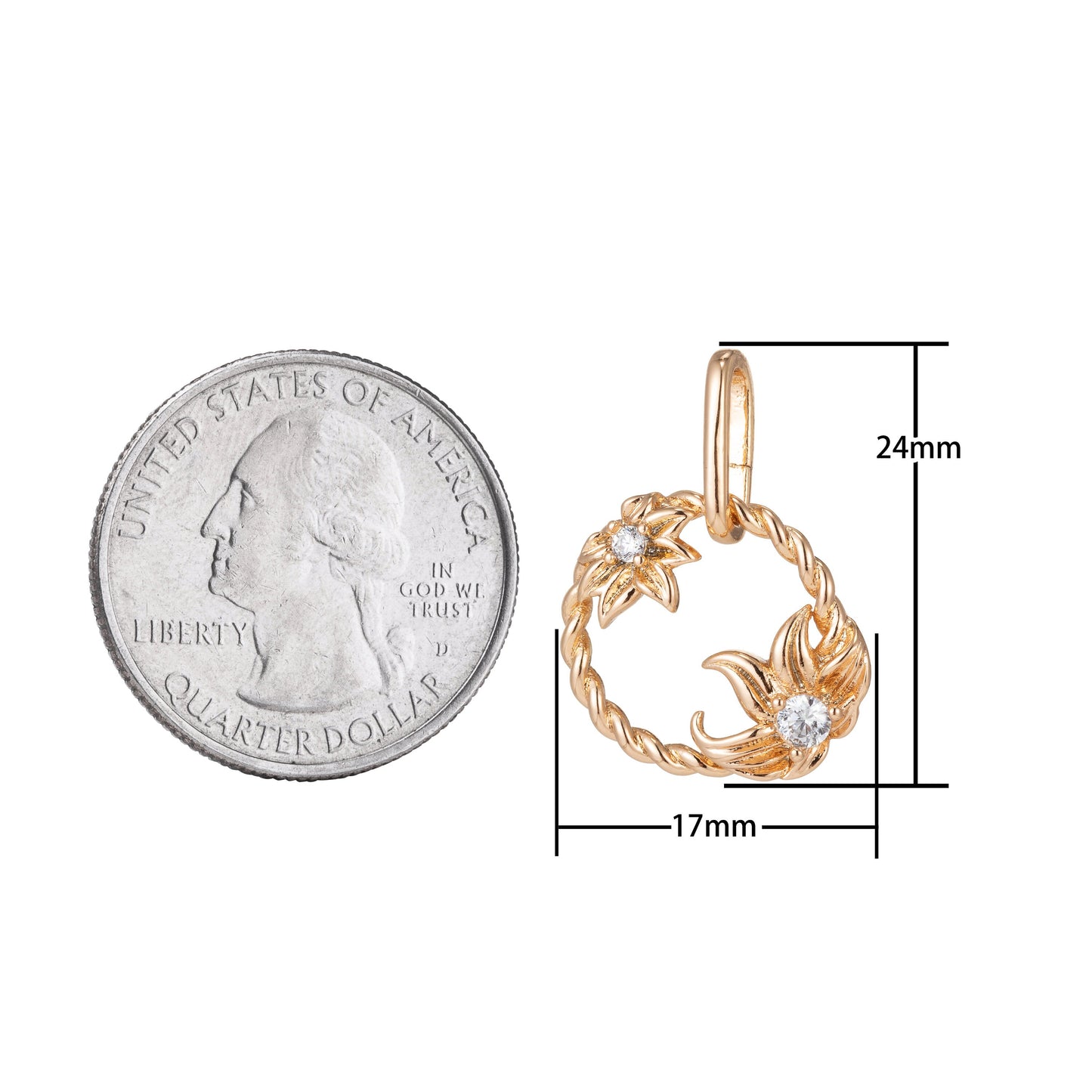 1pc Gold Micro Pave CZ Flower Geometric Pendant Charm, Micro Pave CZ Pendant Charm, Pendant, For DIY Jewelry,