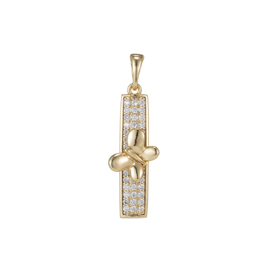 1pc 14k Gold Micro Pave CZ Butterfly Bar Pendant Charm, Micro Pave CZ Pendant Charm, Pendant, For DIY Jewelry