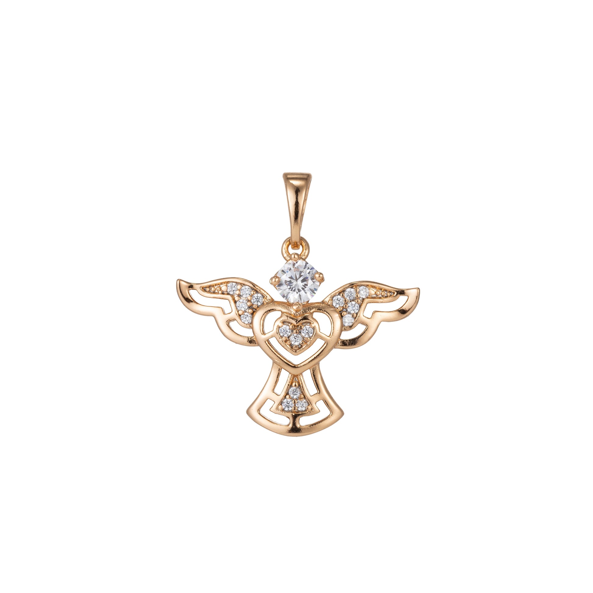 1pc 18k Gold Micro Pave CZ Angel Wing Heart Pendant Charm, Micro Pave CZ Pendant Charm, Pendant, For DIY Jewelry