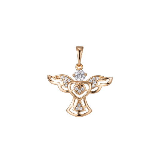 1pc 18k Gold Micro Pave CZ Angel Wing Heart Pendant Charm, Micro Pave CZ Pendant Charm, Pendant, For DIY Jewelry