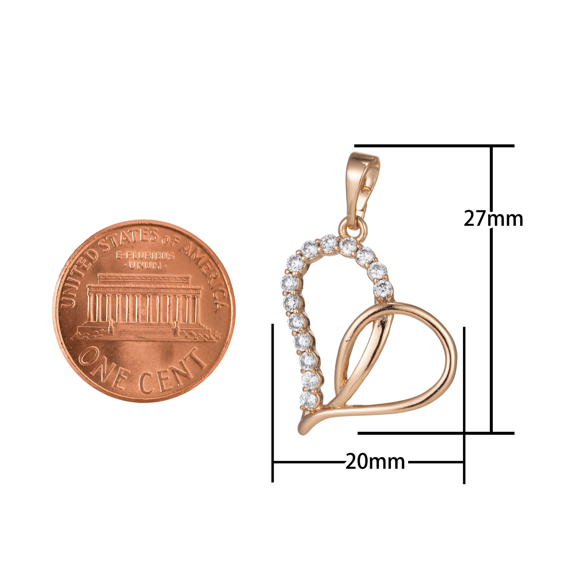 1pc 18k Gold Micro Pave CZ Heart Pendant Charm, Micro Pave CZ Pendant Charm, Heart Pendant, For DIY Jewelry, 1333