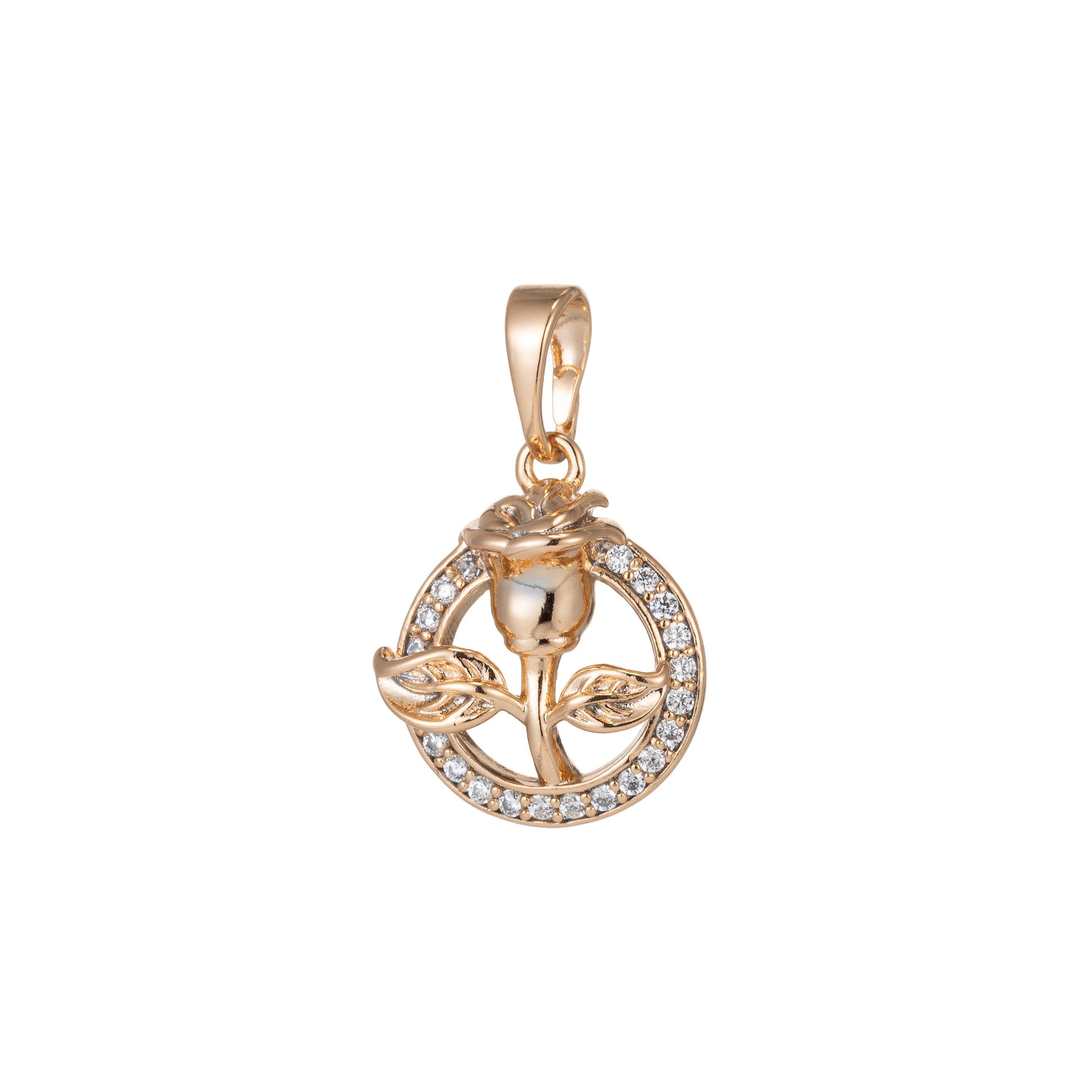 1pc 18k Gold Micro Pave CZ Rose Flower Pendant Charm, Micro Pave CZ Rose Pendant Charm, Rose Pendant, For DIY Jewelry