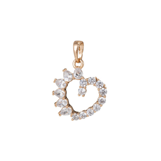 1pc 18k Gold Micro Pave CZ Heart Pendant Charm, Heart with CZ Pendant Charm, Heart Pendant, For DIY Jewelry