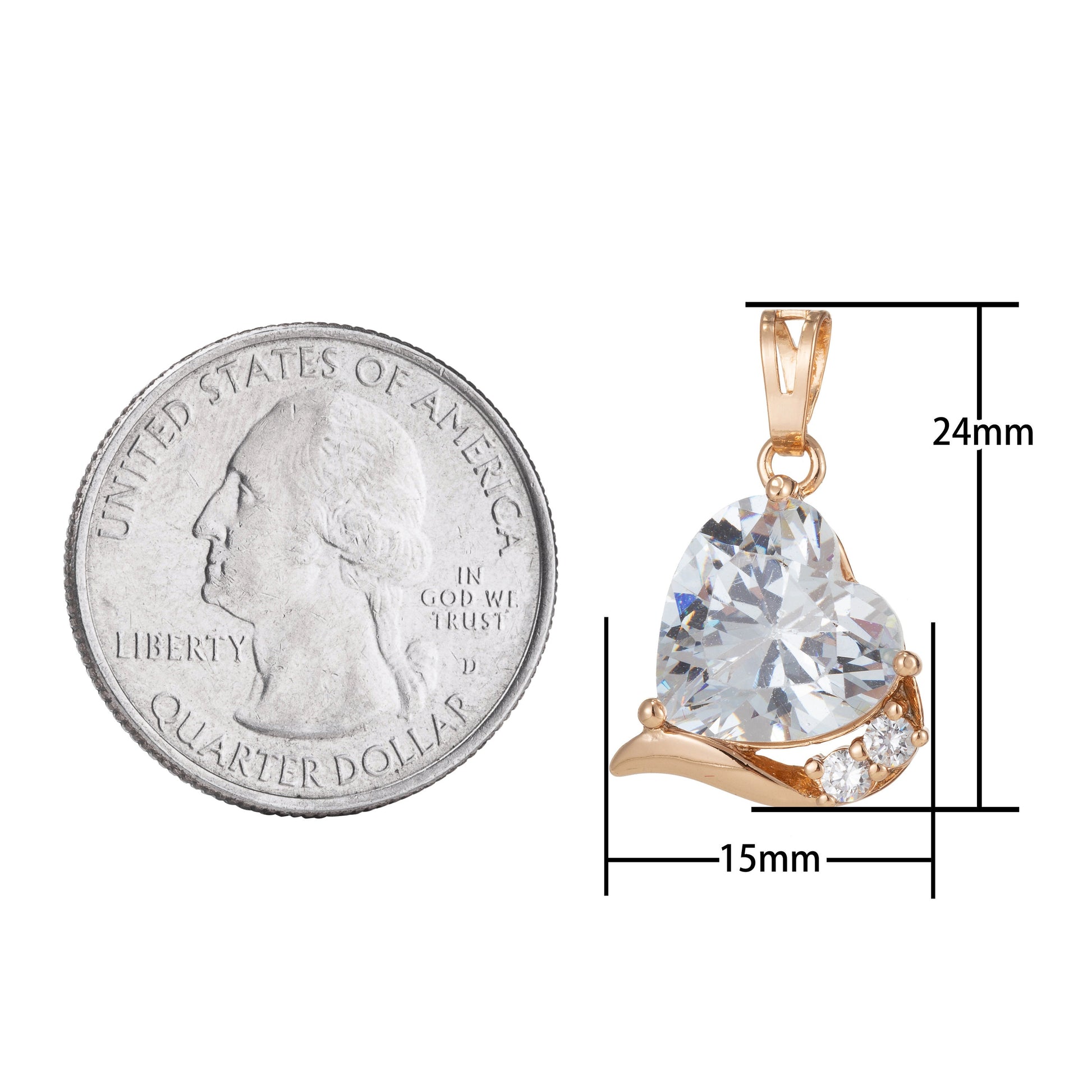 1pc 18k Gold Micro Pave CZ Heart Pendant Charm, Heart with CZ Pendant Charm, Heart Pendant, For DIY Jewelry
