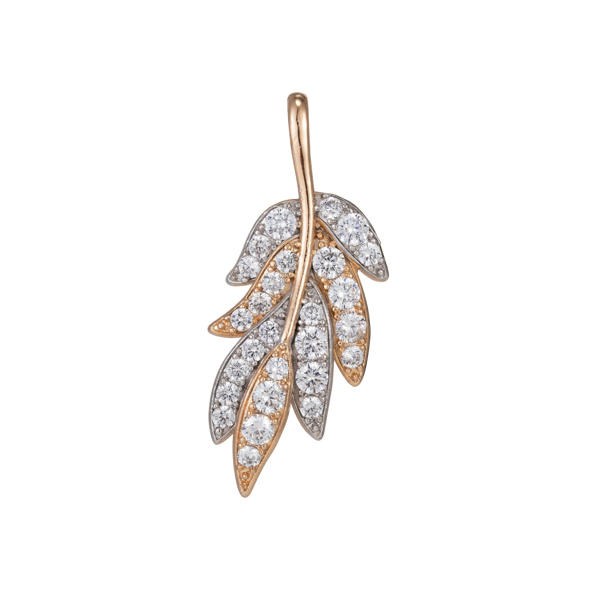 1pc 18k Gold Micro Pave CZ Leaf Pendant Charm, Micro Pave CZ Leaf Pendant Charm, Pendant, For DIY Jewelry, 1469