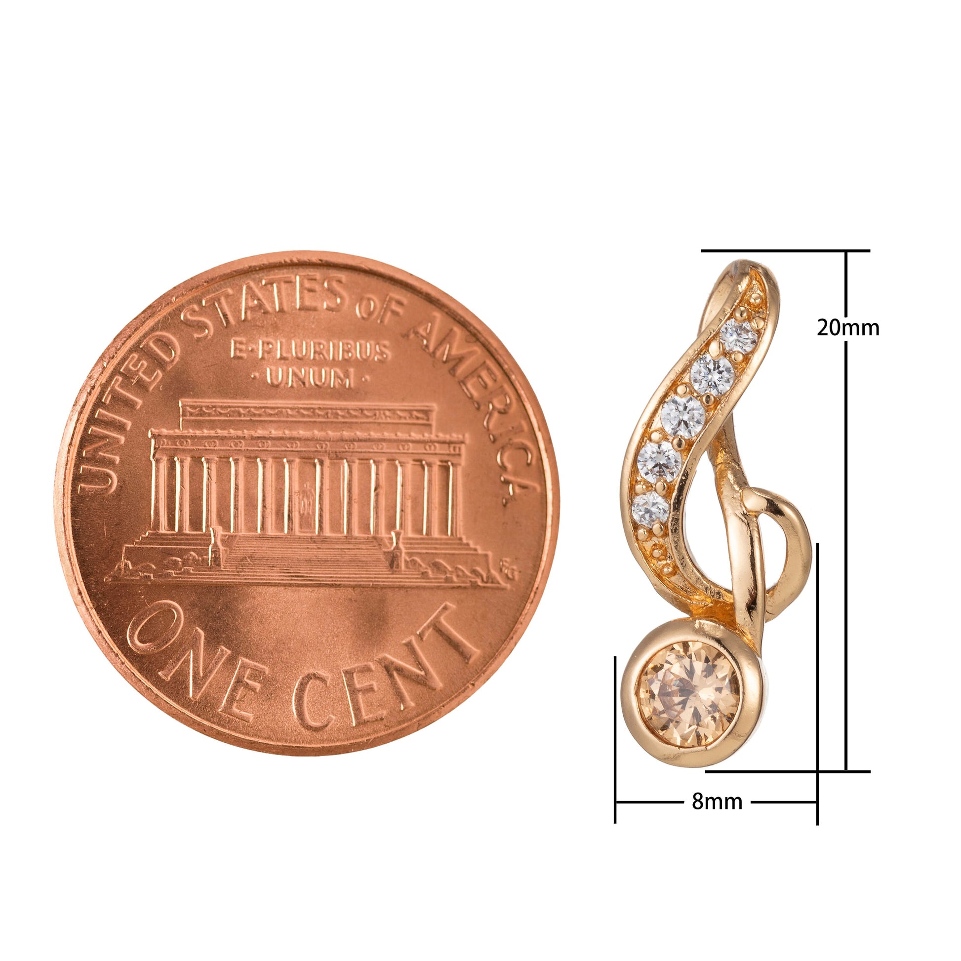1pc 18k Gold Micro Pave CZ Music Note Pendant Charm, Musical Pendant Charm, Music Pendant, For DIY Jewelry