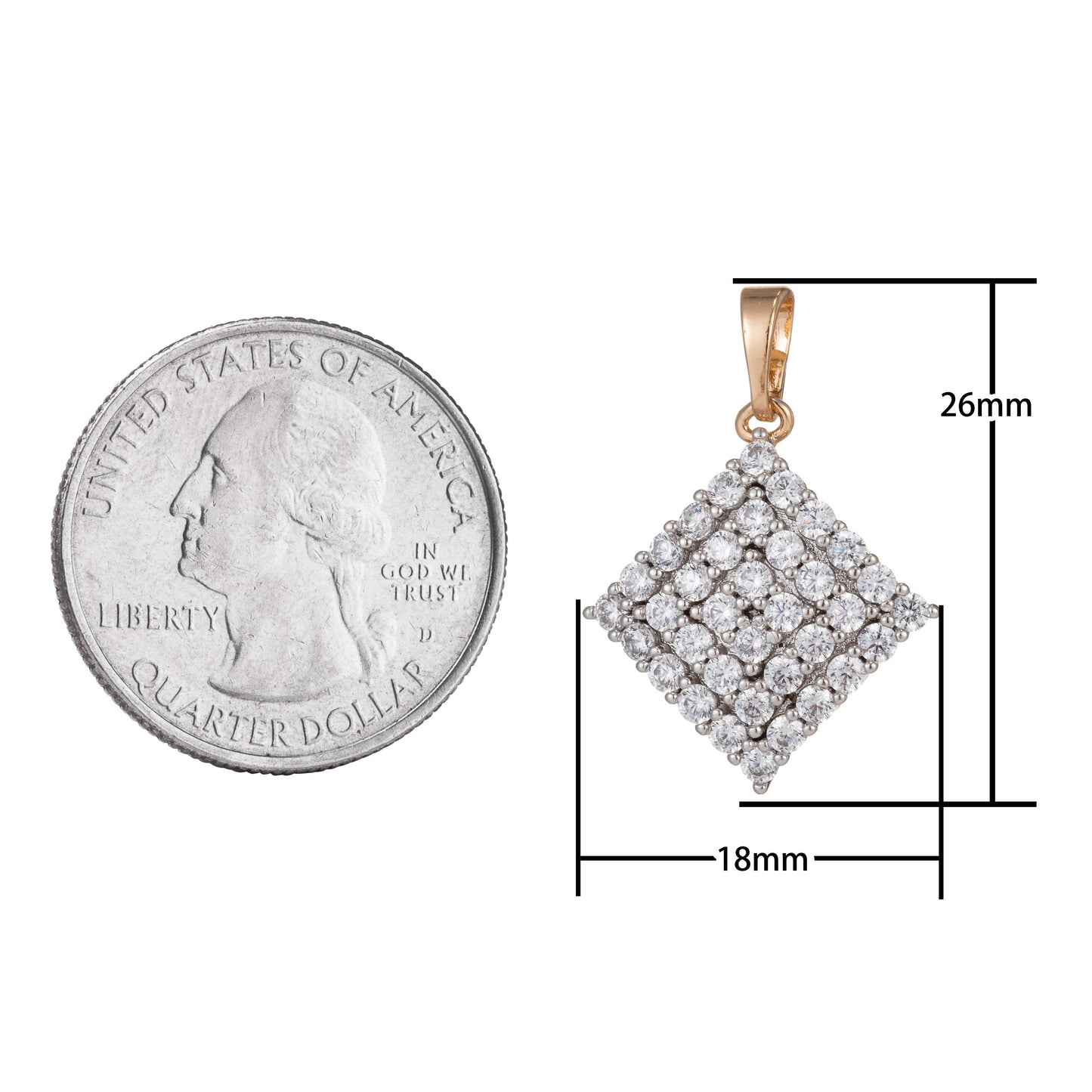 1pc 18k Gold Micro Pave CZ Rhombus Pendant Charm, Dual Color Rhombus Pendant Charm, Rhombus Pendant, For DIY Jewelry,1479