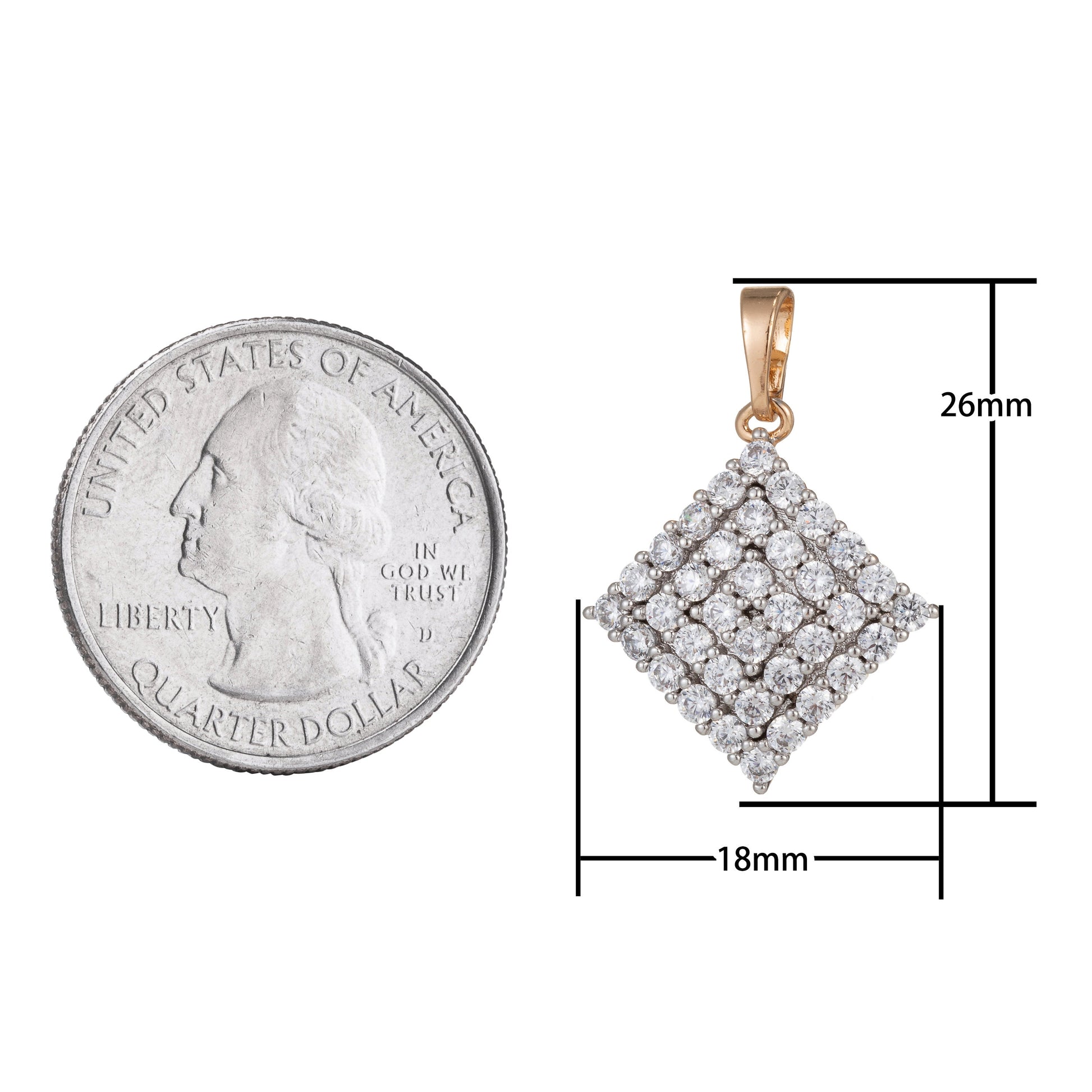 1pc 18k Gold Micro Pave CZ Rhombus Pendant Charm, Dual Color Rhombus Pendant Charm, Rhombus Pendant, For DIY Jewelry,1479