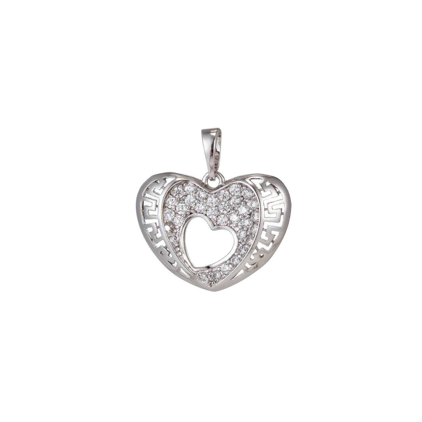 1pc White Gold Micro Pave CZ Heart Pendant Charm, Link Heart Micro Pave CZ Pendant Charm, White Pendant, For DIY Jewelry