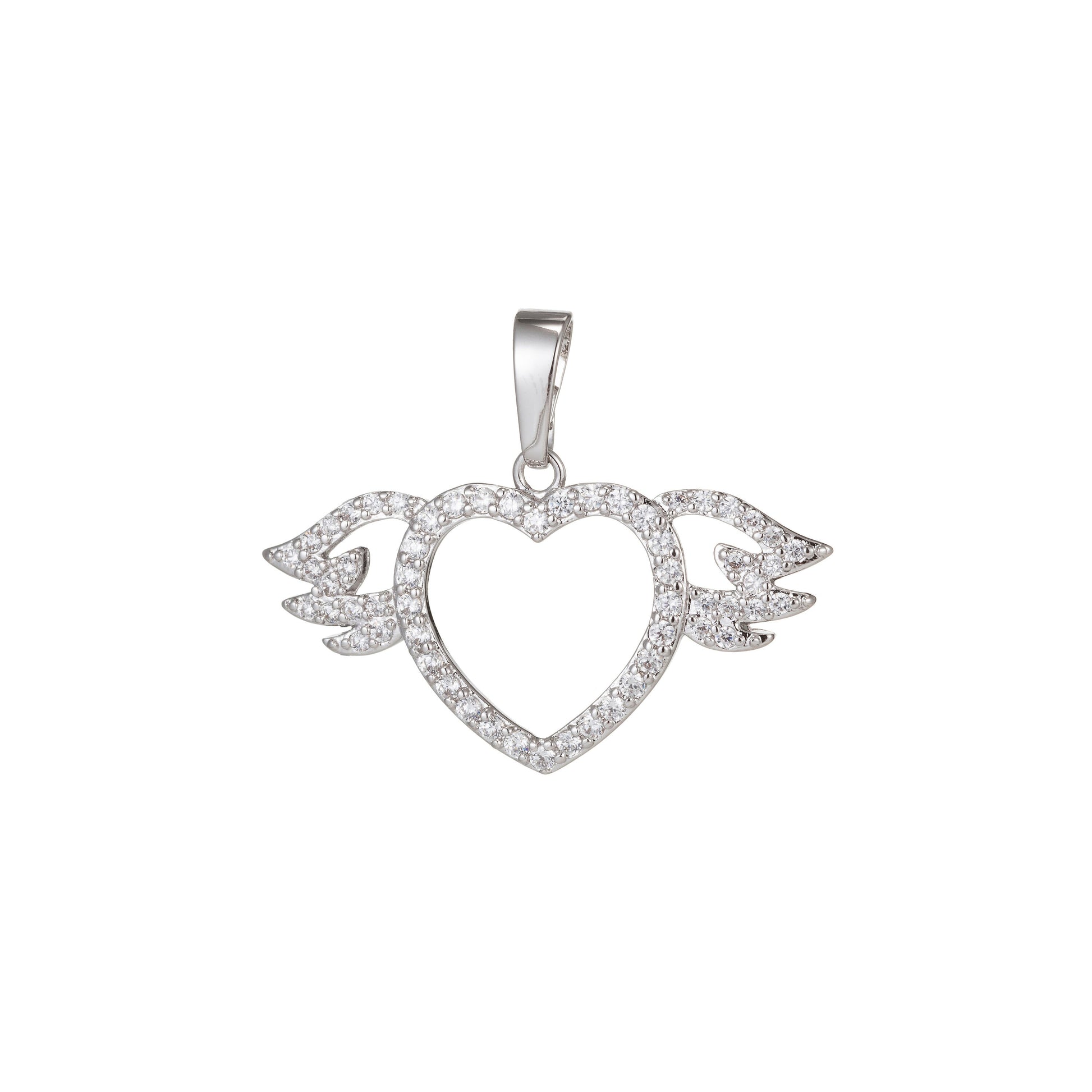 1pc White Gold Micro Pave CZ Angel Wing Pendant Charm, Micro Pave CZ Wing Pendant Charm, White Pendant, For DIY Jewelry