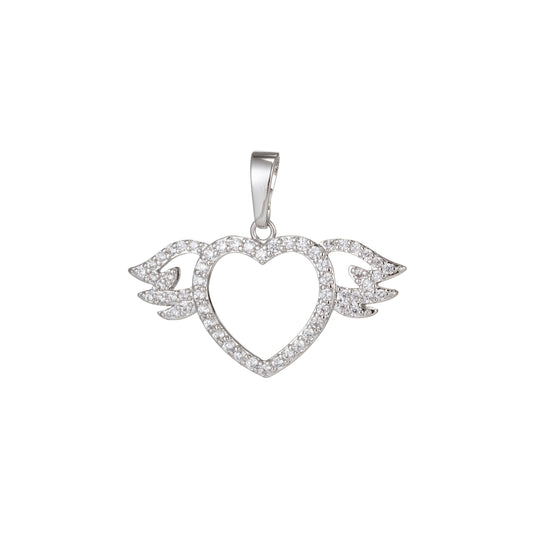 1pc White Gold Micro Pave CZ Angel Wing Pendant Charm, Micro Pave CZ Wing Pendant Charm, White Pendant, For DIY Jewelry