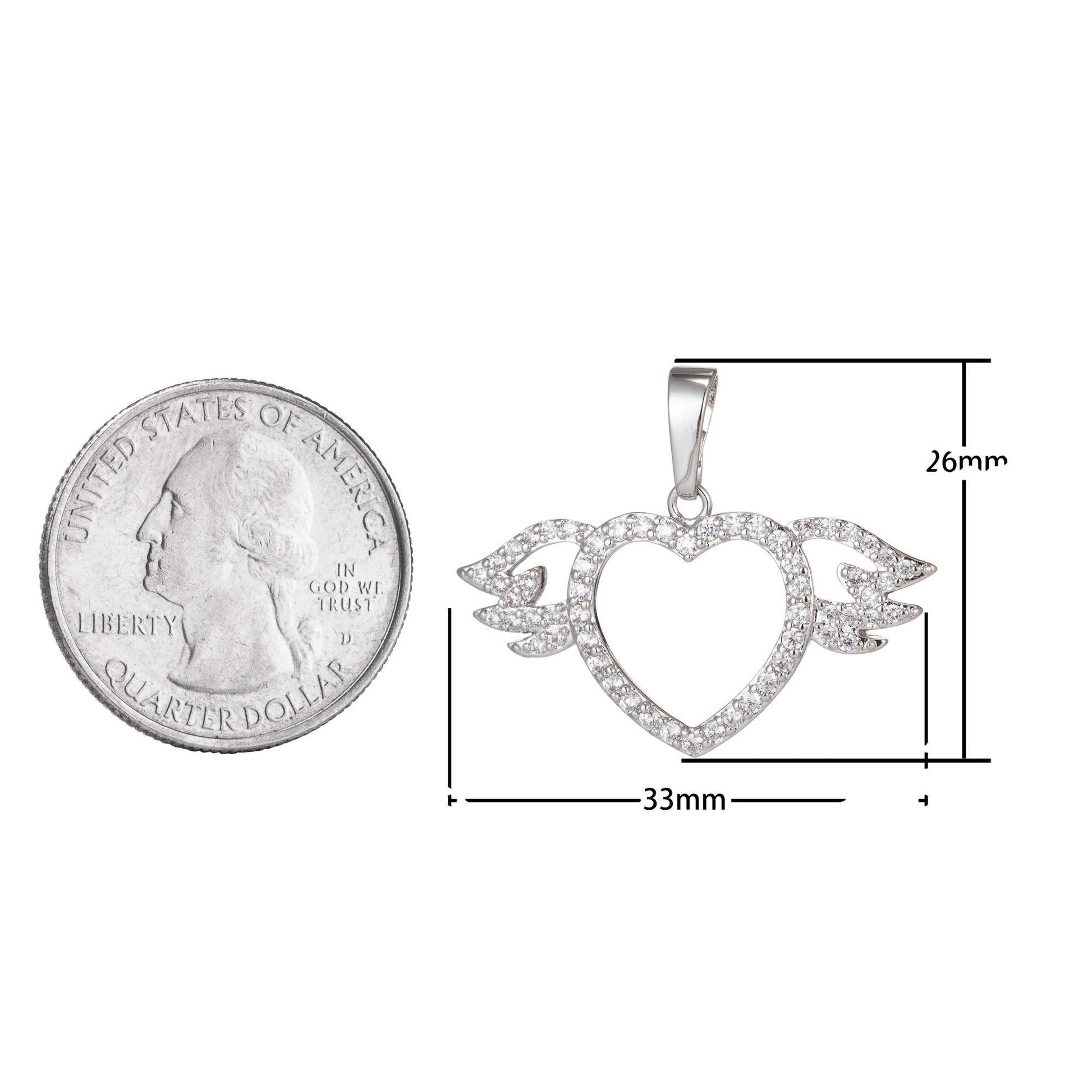 1pc White Gold Micro Pave CZ Angel Wing Pendant Charm, Micro Pave CZ Wing Pendant Charm, White Pendant, For DIY Jewelry