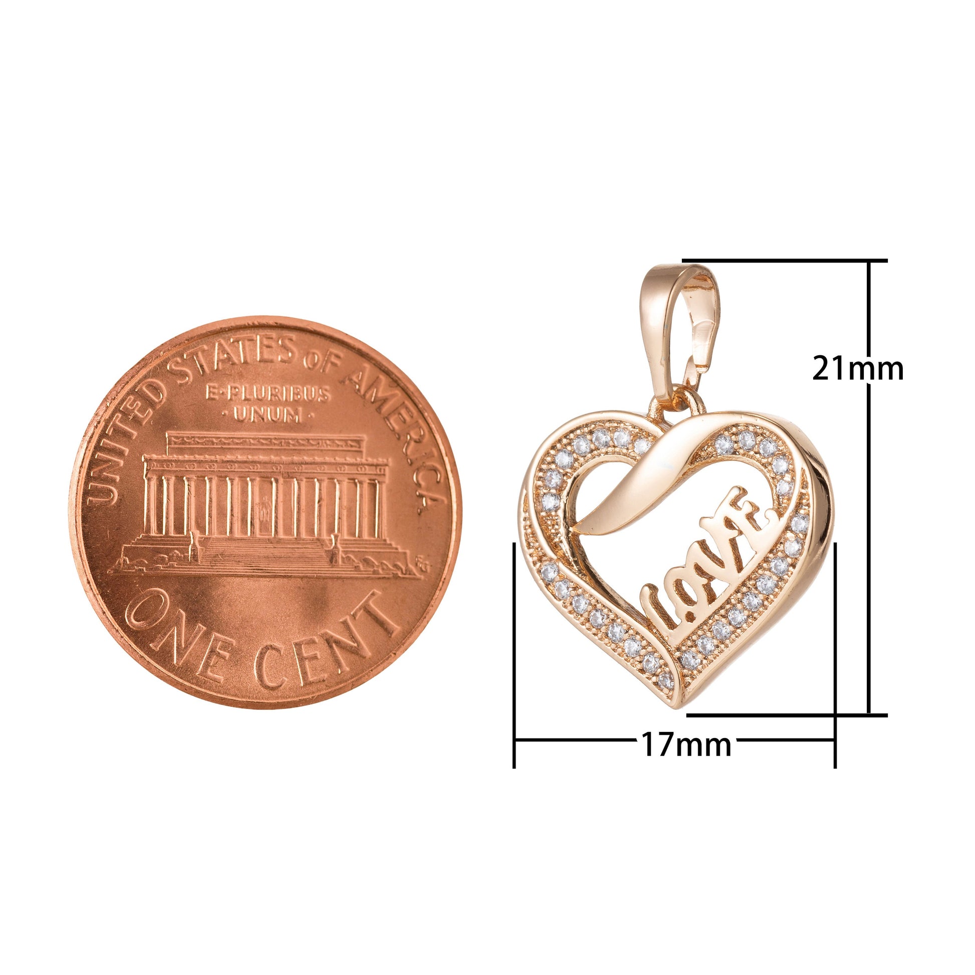 1pc 18k Gold Micro Pave CZ Heart Pendant Charm, Love Heart Micro Pave CZ Pendant Charm, Pendant, For DIY Jewelry,
