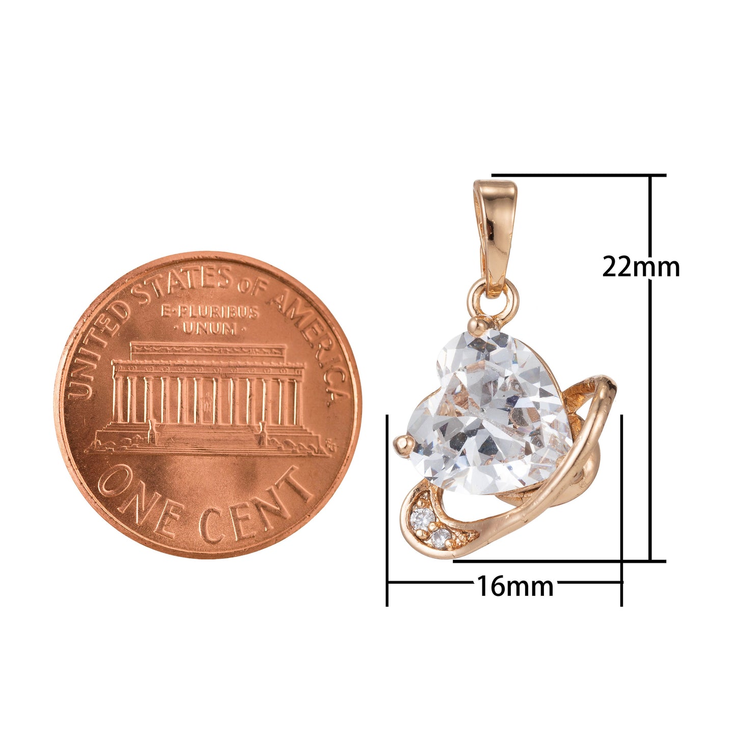 1pc 18k Gold Micro Pave CZ Heart Pendant Charm, Heart with CZ Pendant Charm, Heart Pendant, For DIY Jewelry, 1478