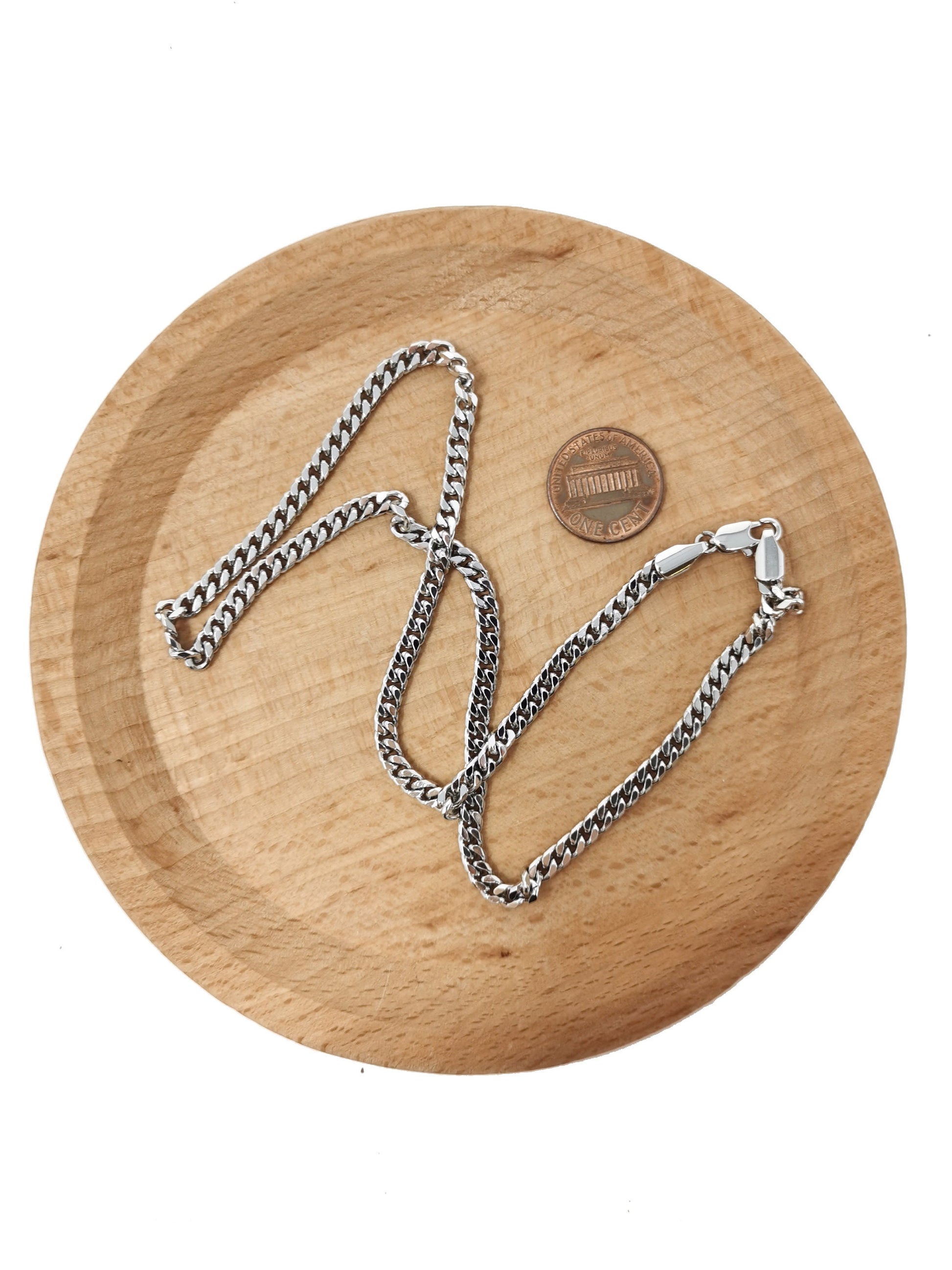 1pc 17.7'' Ready to Use White Gold Cuban Curb Necklace Chain, Layer Curb Chain Dainty Necklace, Pendant Charm Necklace, CH-620