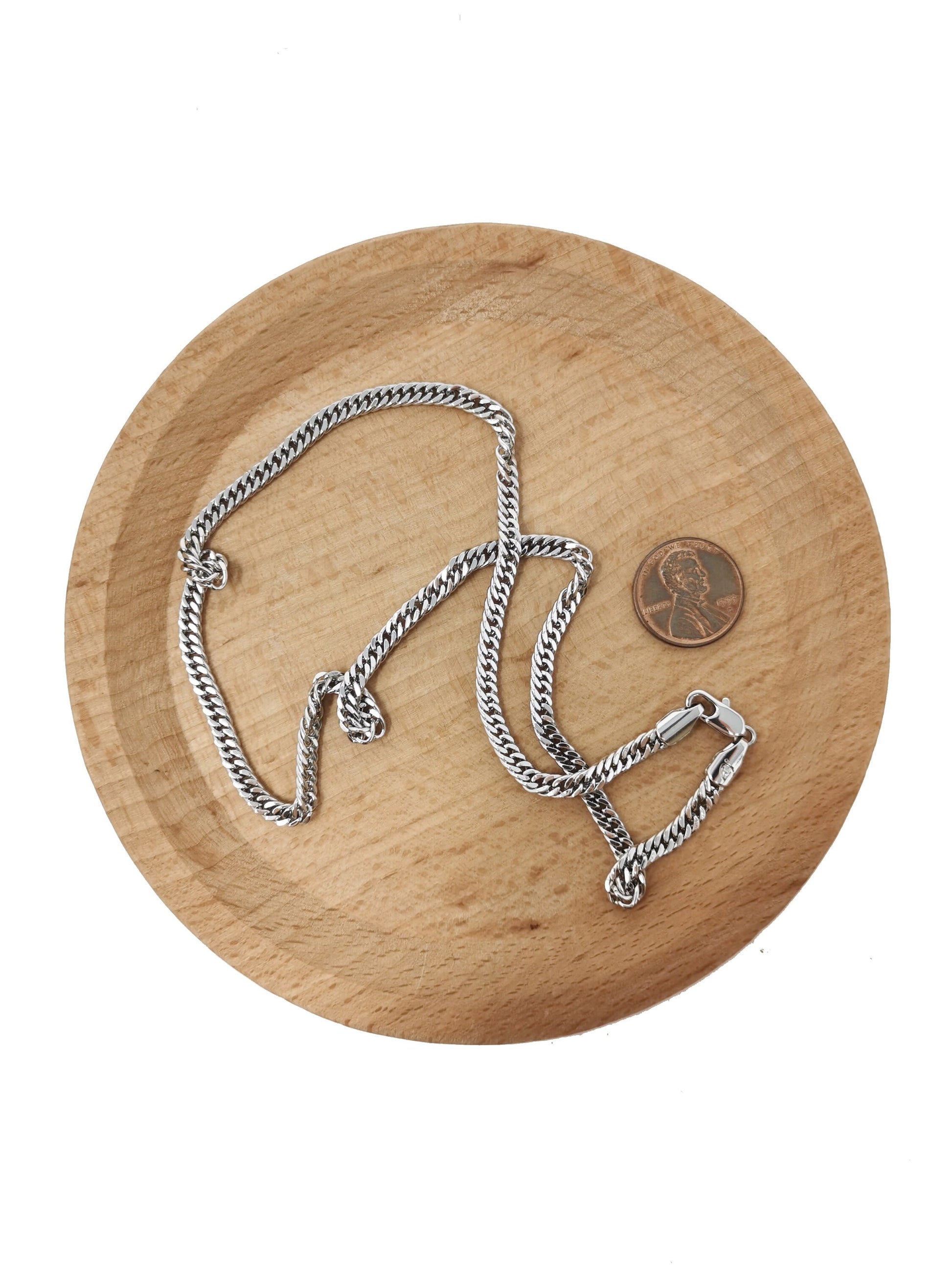 1pc 17.7'' Ready to Use White Gold Filled Herringbone Curb Necklace Chain, Layer Curb Chain Dainty Necklace,Pendant Charm Necklace, CH-627