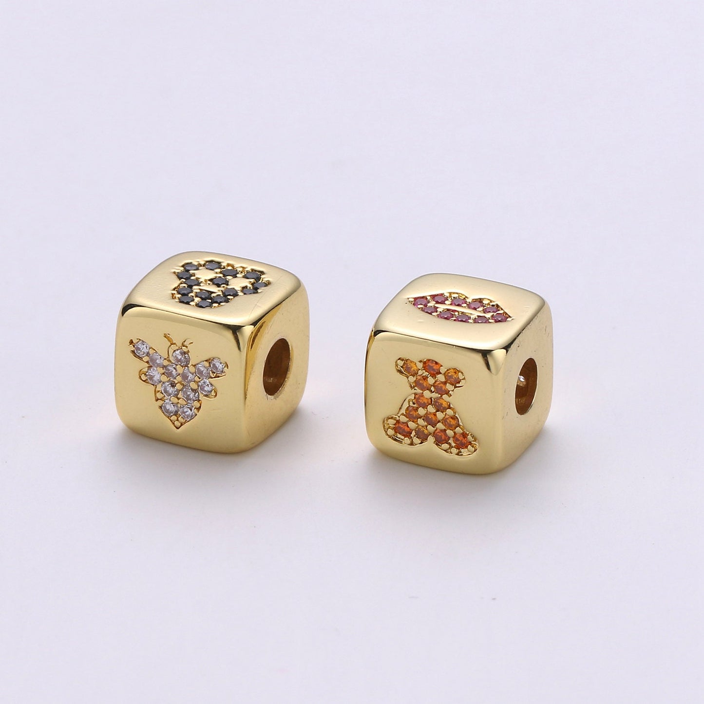 1pc 9x9mm CZ Gold Beads, Evil Eye Beads, Heart Beads, Love Beads, Animal Blocks Micro Pave Block Charm Bracelet Necklace Supply 439