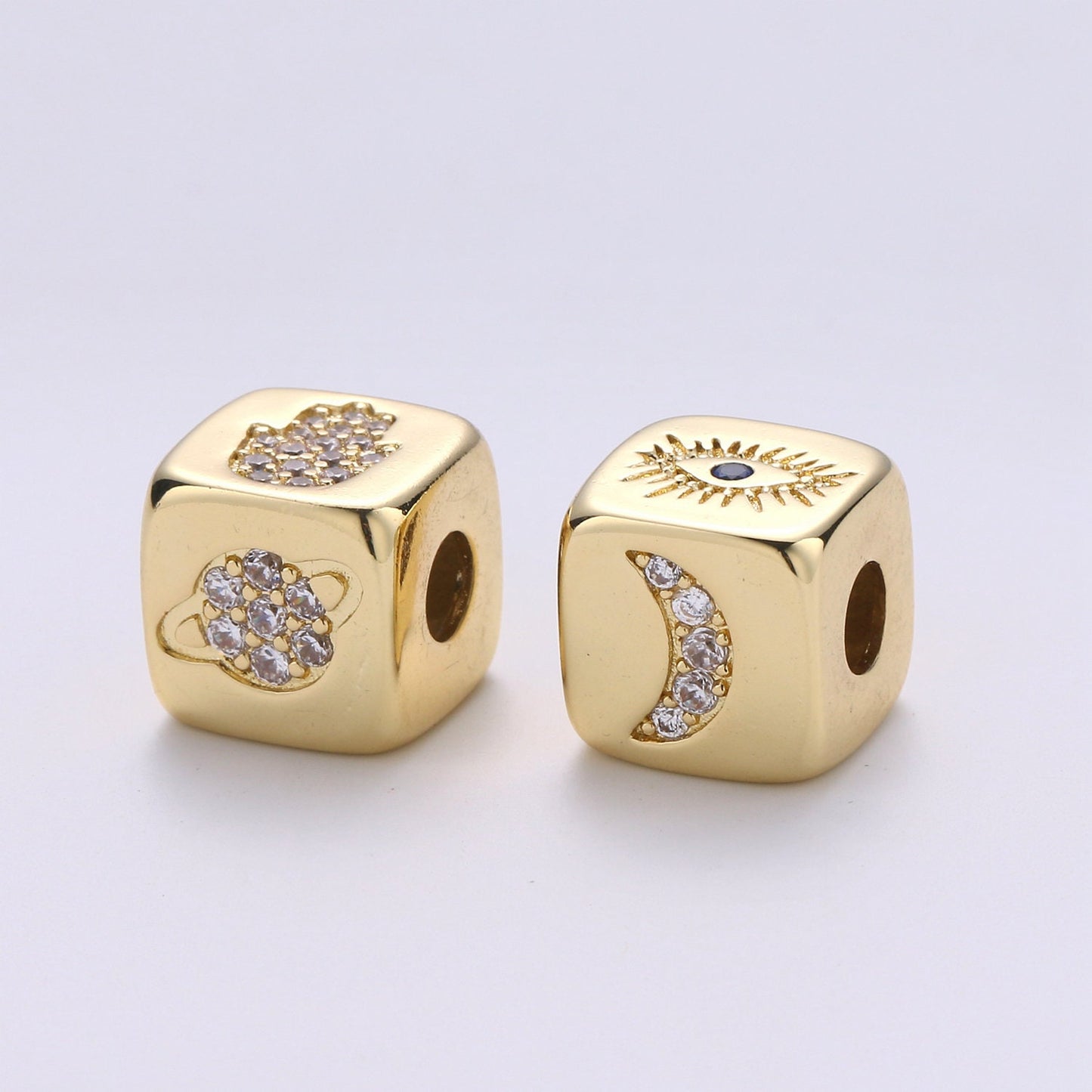 1pc 9x9mm CZ Gold Beads, Evil Eye Beads, Heart Beads, Love Beads, Animal Blocks Micro Pave Block Charm Bracelet Necklace Supply 439