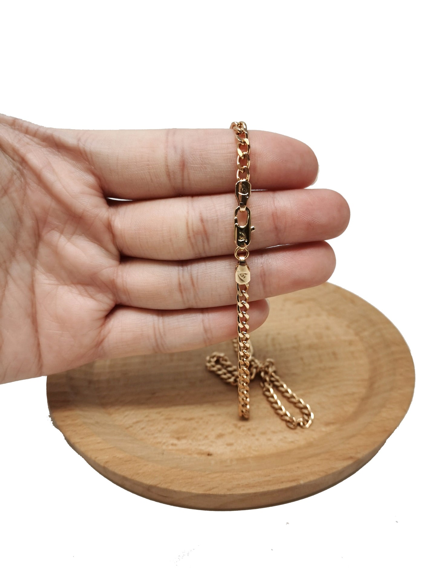 1pc 17.7'' Ready to Use 18K Rosy Gold Cuban Curb Necklace Chain, Layering Curb Chain Dainty Necklace, For Necklace Making,681
