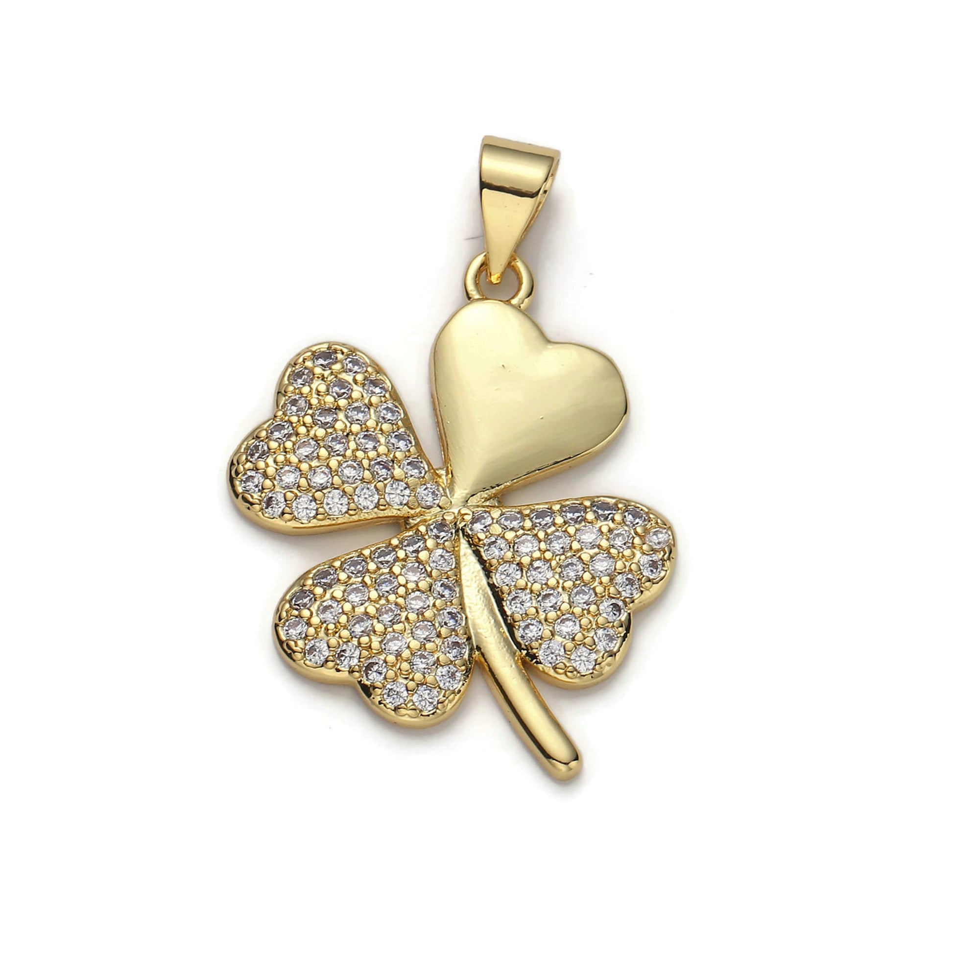 1pc 14k Gold Micro Pave CZ Four Leaf Clover Pendant Charm, Lucky Clover Pendant Charm, Pendant, For DIY Jewelry, I-618