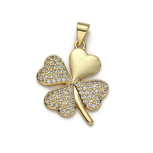 1pc 14k Gold Micro Pave CZ Four Leaf Clover Pendant Charm, Lucky Clover Pendant Charm, Pendant, For DIY Jewelry, I-618