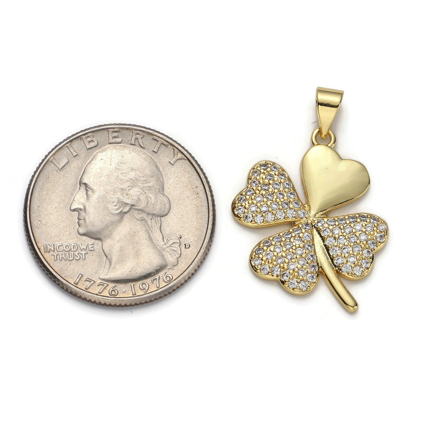 1pc 14k Gold Micro Pave CZ Four Leaf Clover Pendant Charm, Lucky Clover Pendant Charm, Pendant, For DIY Jewelry, I-618