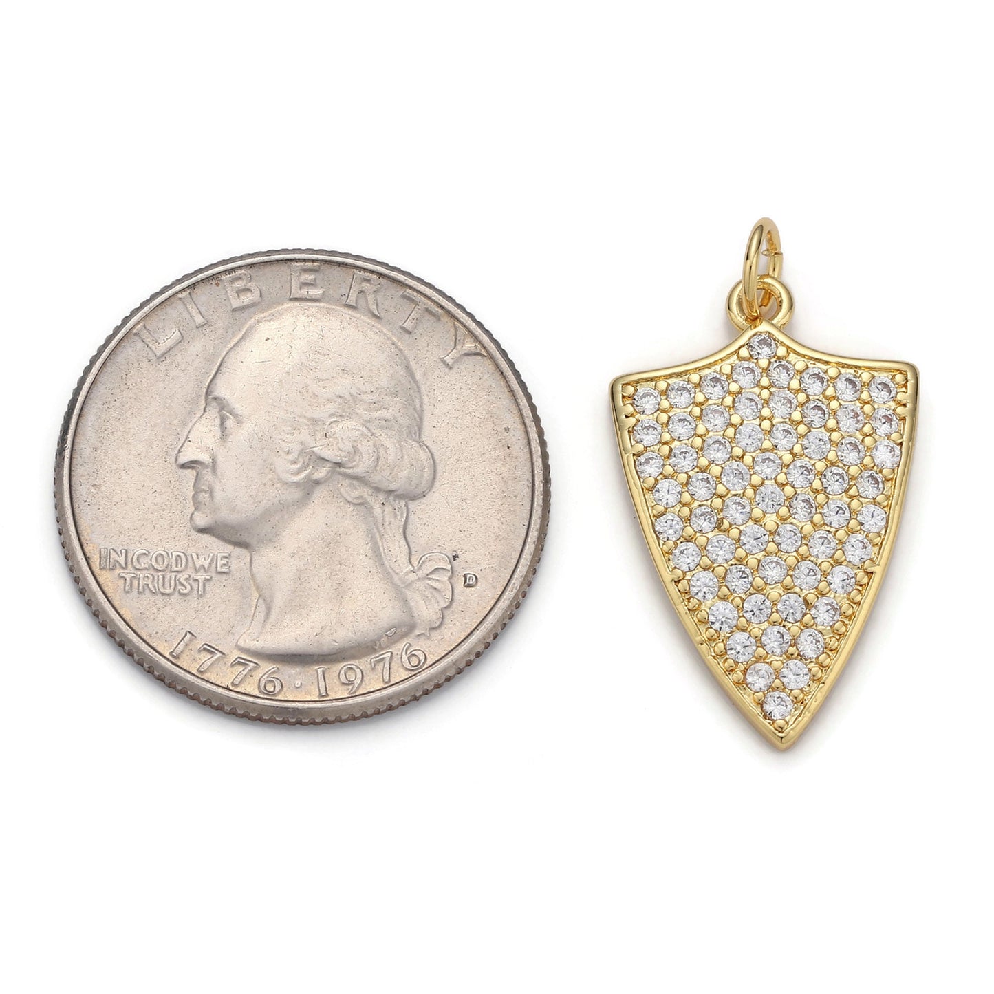1pc 24k Gold Micro Pave Shield Charm, Cubic Zirconia Shield Pendant Charm, Charm, For DIY Jewelry