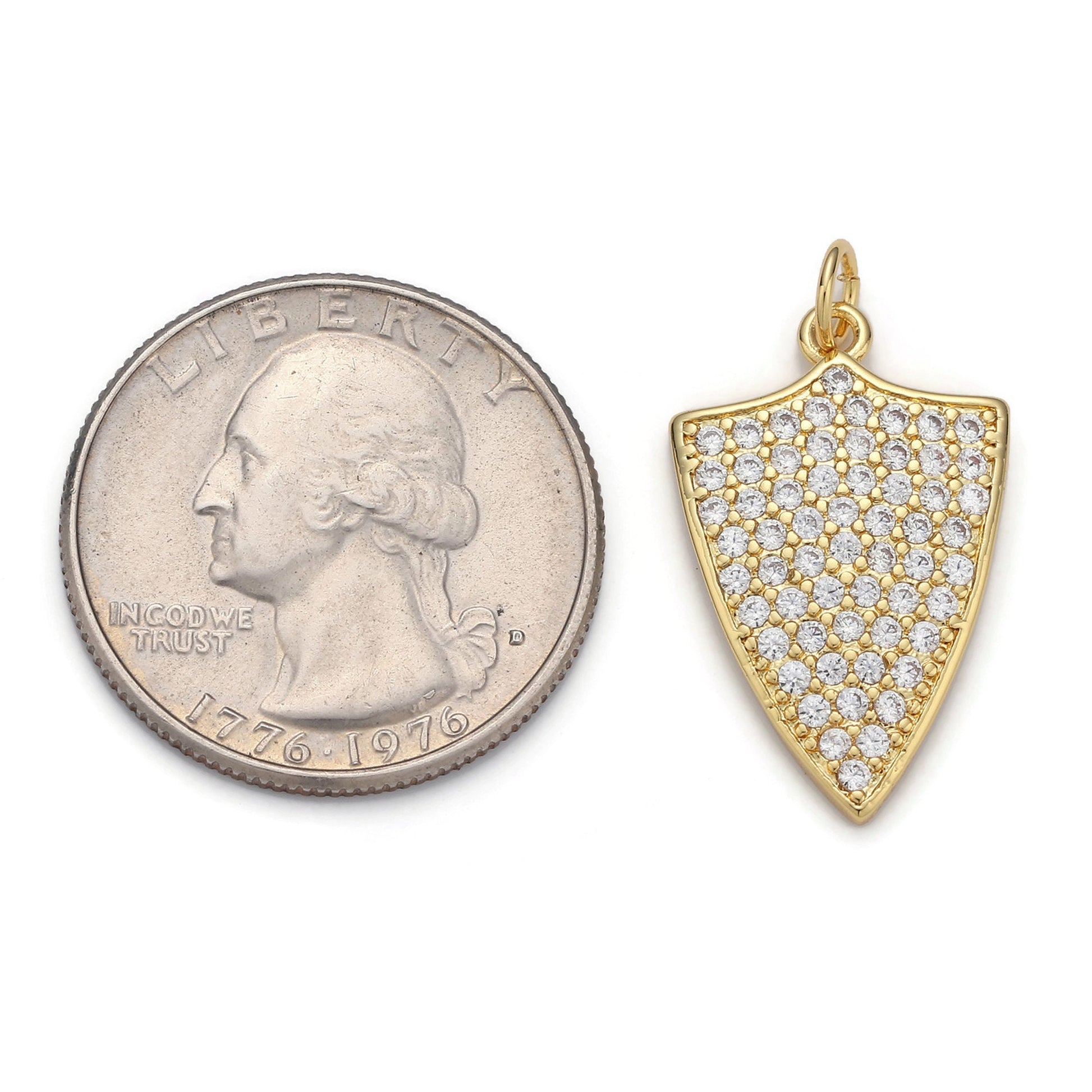 1pc 24k Gold Micro Pave Shield Charm, Cubic Zirconia Shield Pendant Charm, Charm, For DIY Jewelry