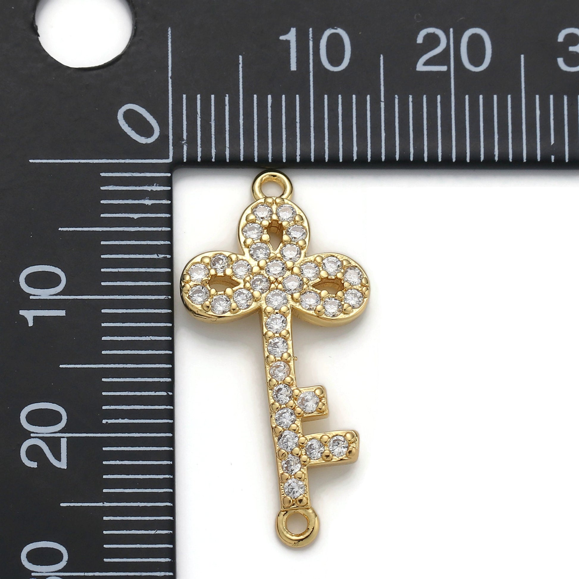 1pc 24k Gold Micro Pave Key Charm, Cubic Zirconia Key Pendant Charm, Charm, For DIY Jewelry