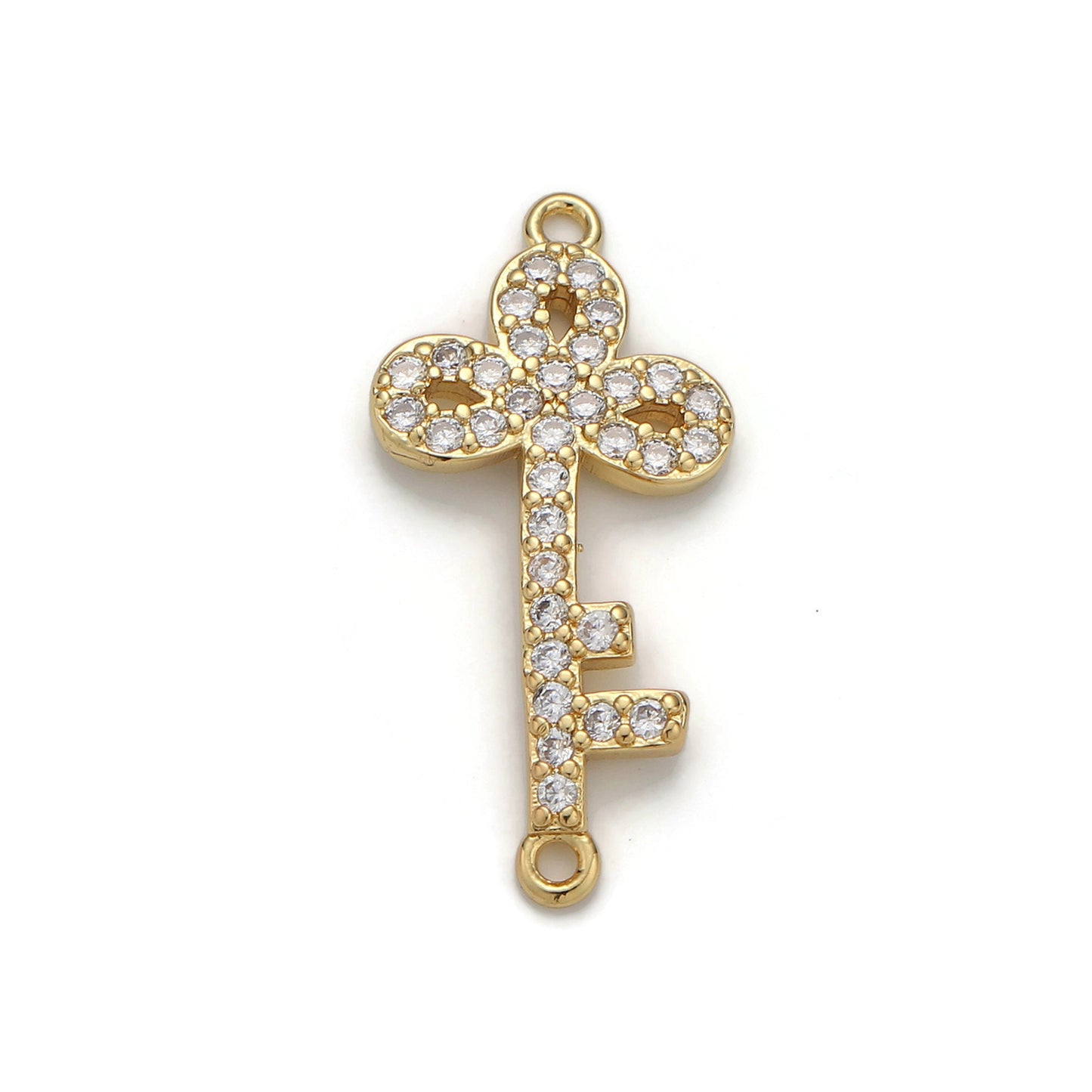 1pc 24k Gold Micro Pave Key Charm, Cubic Zirconia Key Pendant Charm, Charm, For DIY Jewelry