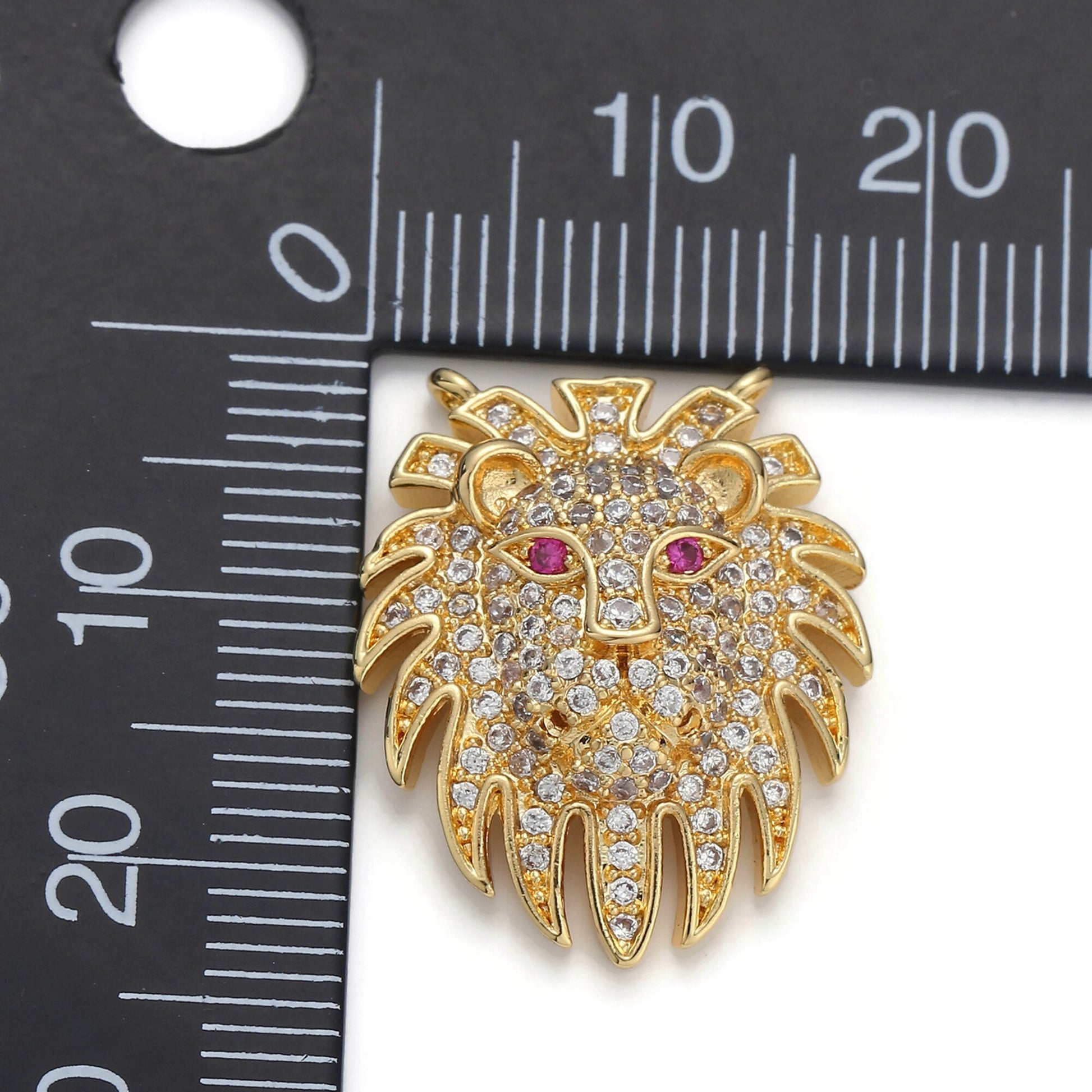 1pc Gold Pride Lion Head Micro Pave Connector Charm, Cubic Zirconia Pendant Charm, For DIY Jewelry, Gold Color