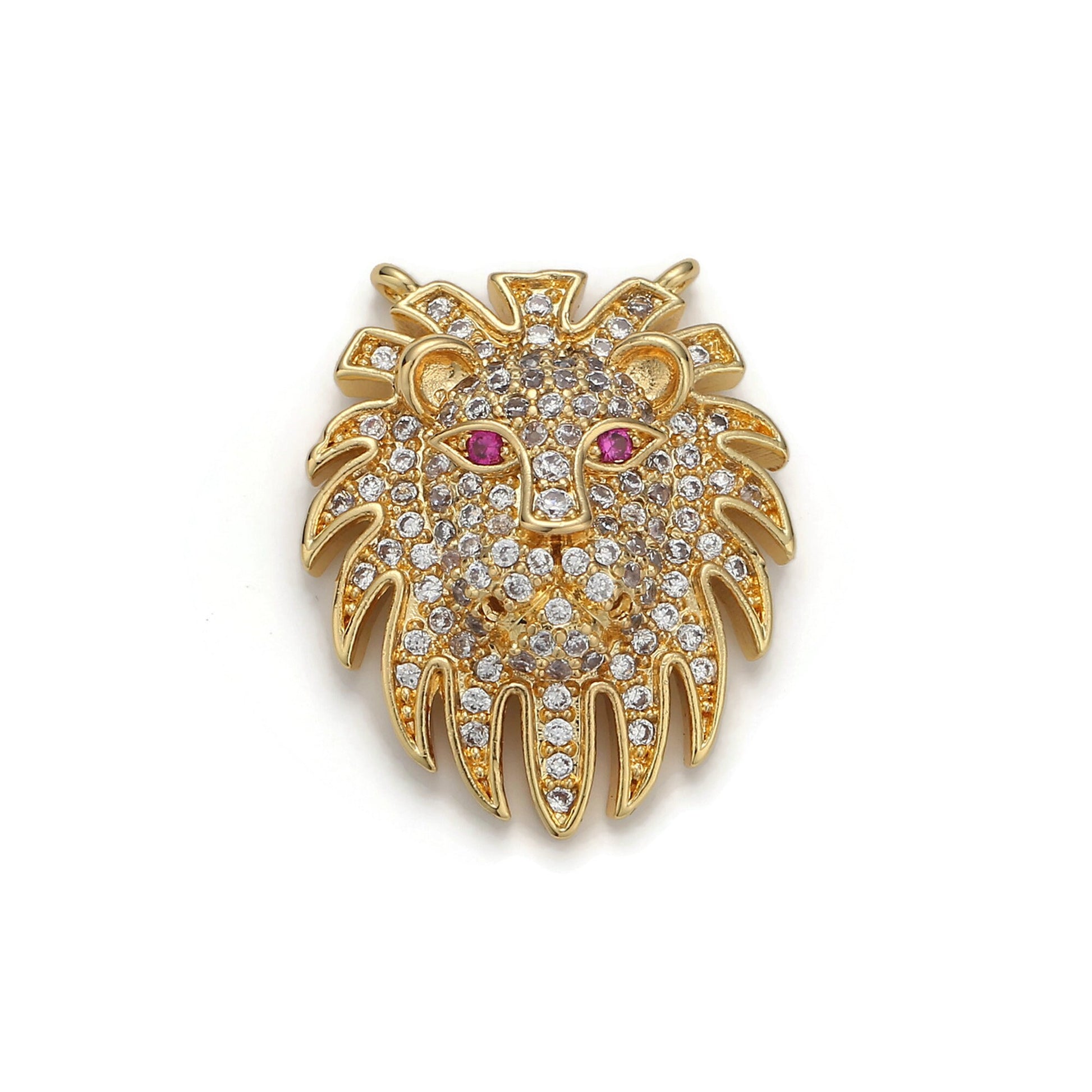 1pc Gold Pride Lion Head Micro Pave Connector Charm, Cubic Zirconia Pendant Charm, For DIY Jewelry, Gold Color